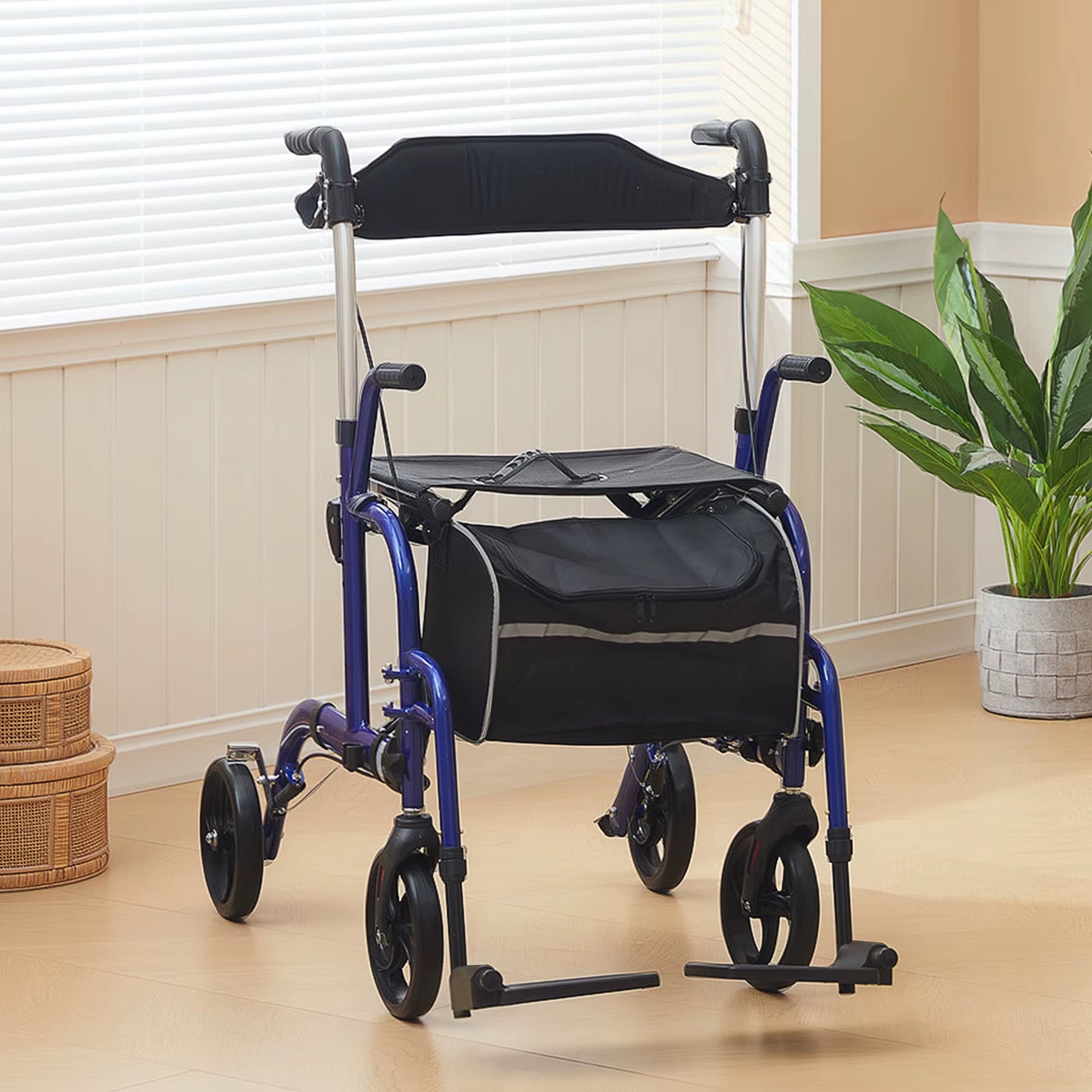 2 in 1 Wheelchair & Folding Rollator Walker Combo, Pearl Blue