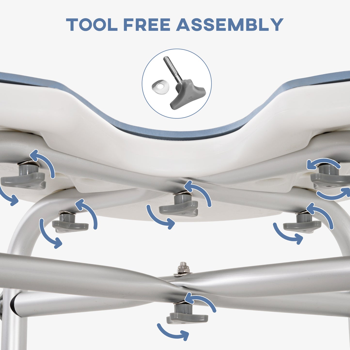 Height Adjustable Shower Stool with Suction Grab Rail U-Shaped Padded Seat