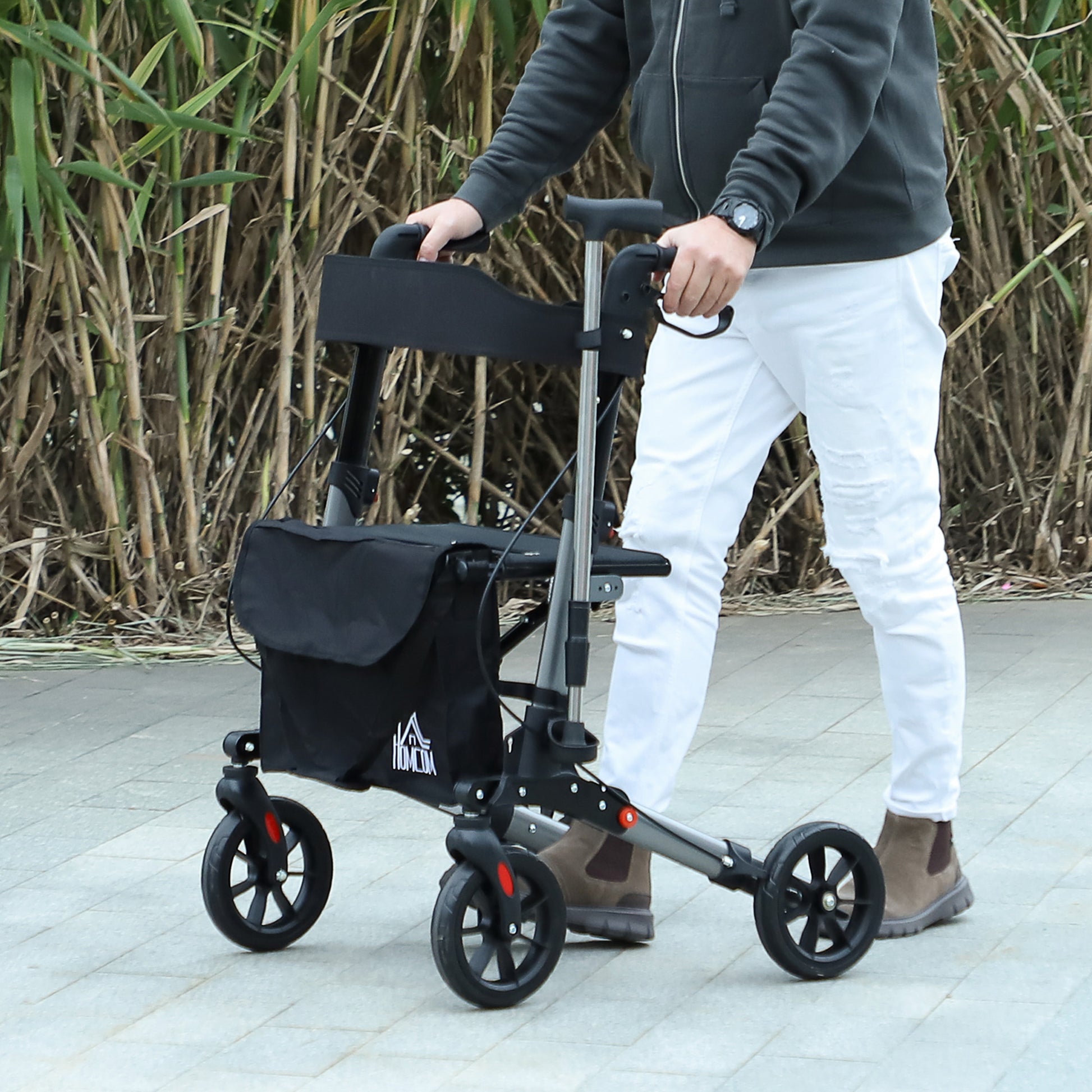 Adjustable 4 Wheel Rollator W/ Seat Bag Folding Mobility Walker
