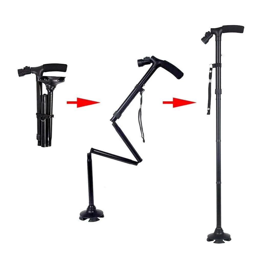 Collapsible Safety LED Walking Stick Adjustable Travel Hiking Cane Trekking Pole