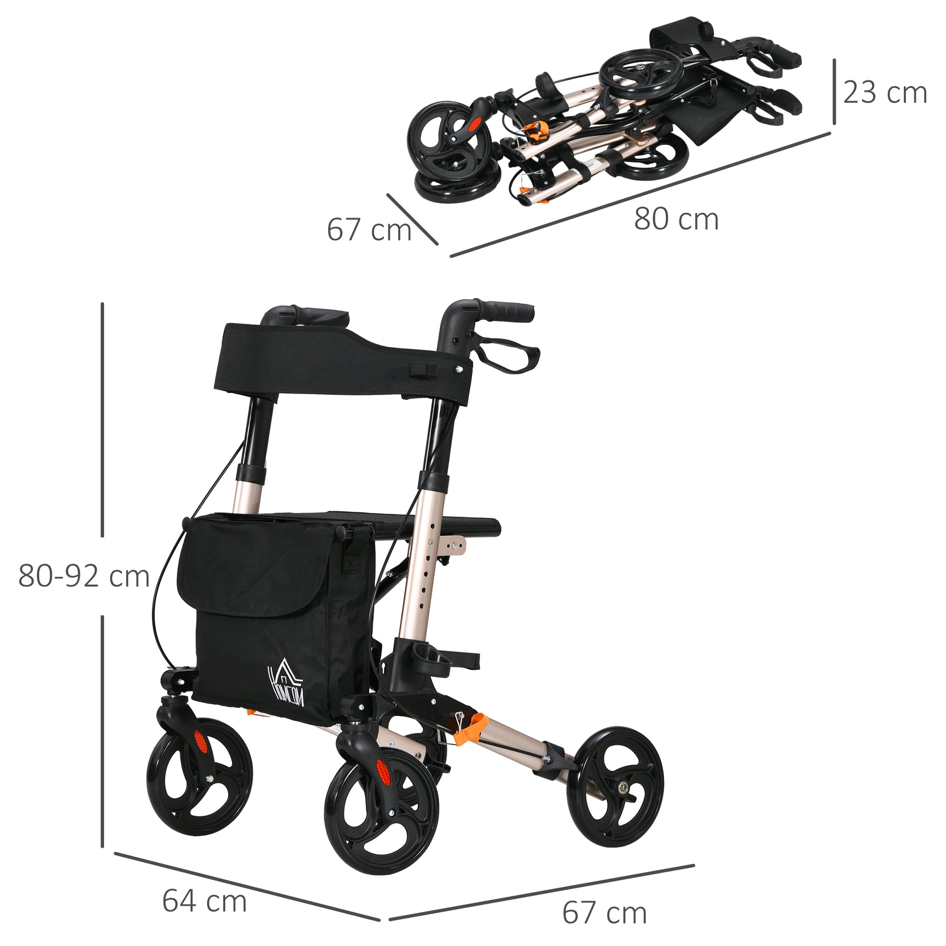 Adjustable 4 Wheel Rollator W/ Seat Bag Folding Mobility Walker