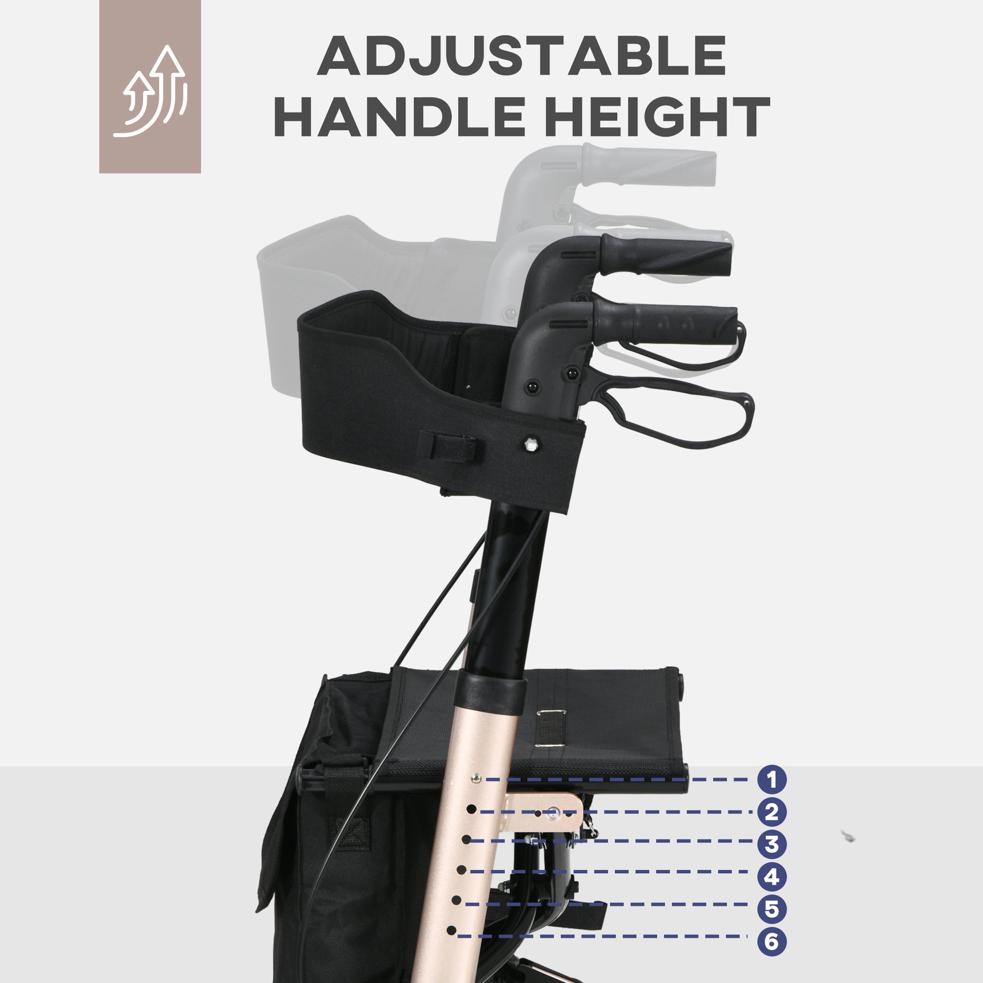 Adjustable 4 Wheel Rollator W/ Seat Bag Folding Mobility Walker