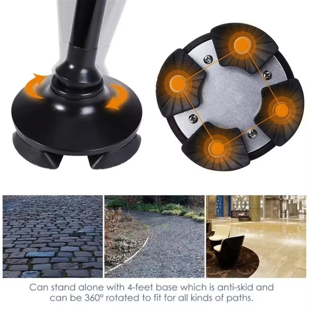 Elder Adjustable Folding Walking Cane with LED Light anti Slip Crutch for Elderly Lightweight Collapsible Mobility Aid Stick