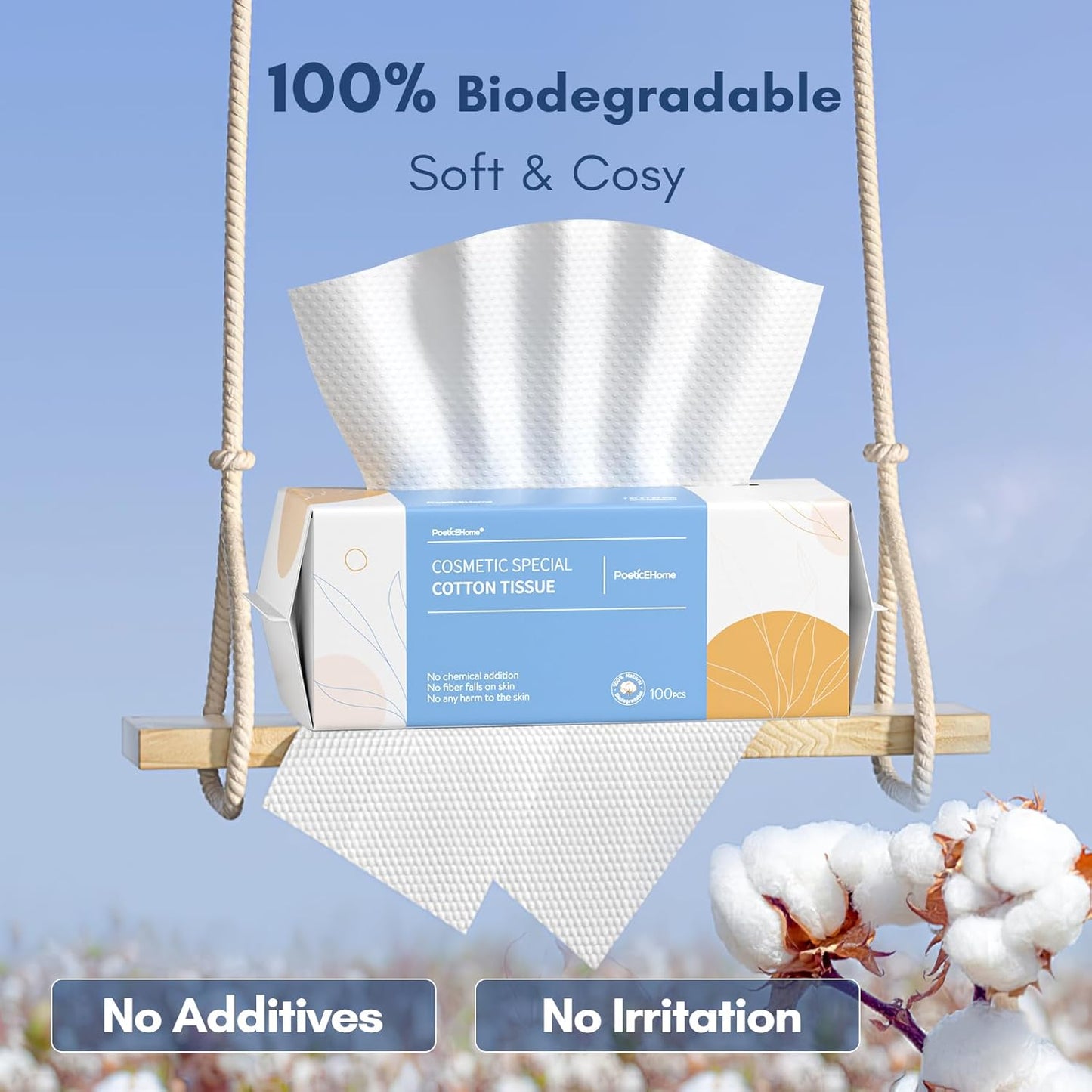 Cotton Face Tissue, Ultra Soft Dry Wipes Disposable, Cosmetic Facial Cleansing Towel for Makeup Removing, Baby Care, Surface Cleaning (300 Count)