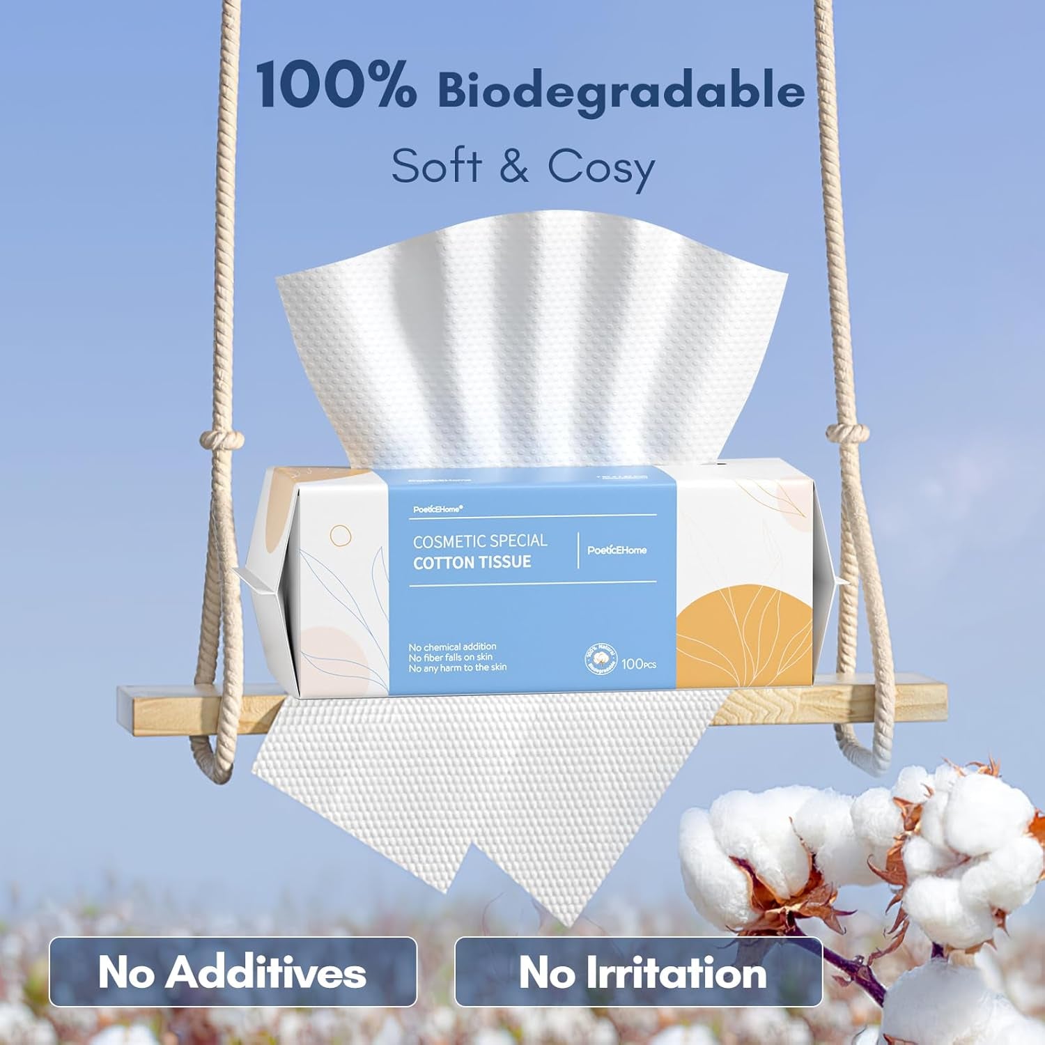 Cotton Face Tissue, Ultra Soft Dry Wipes Disposable, Cosmetic Facial Cleansing Towel for Makeup Removing, Baby Care, Surface Cleaning (300 Count)