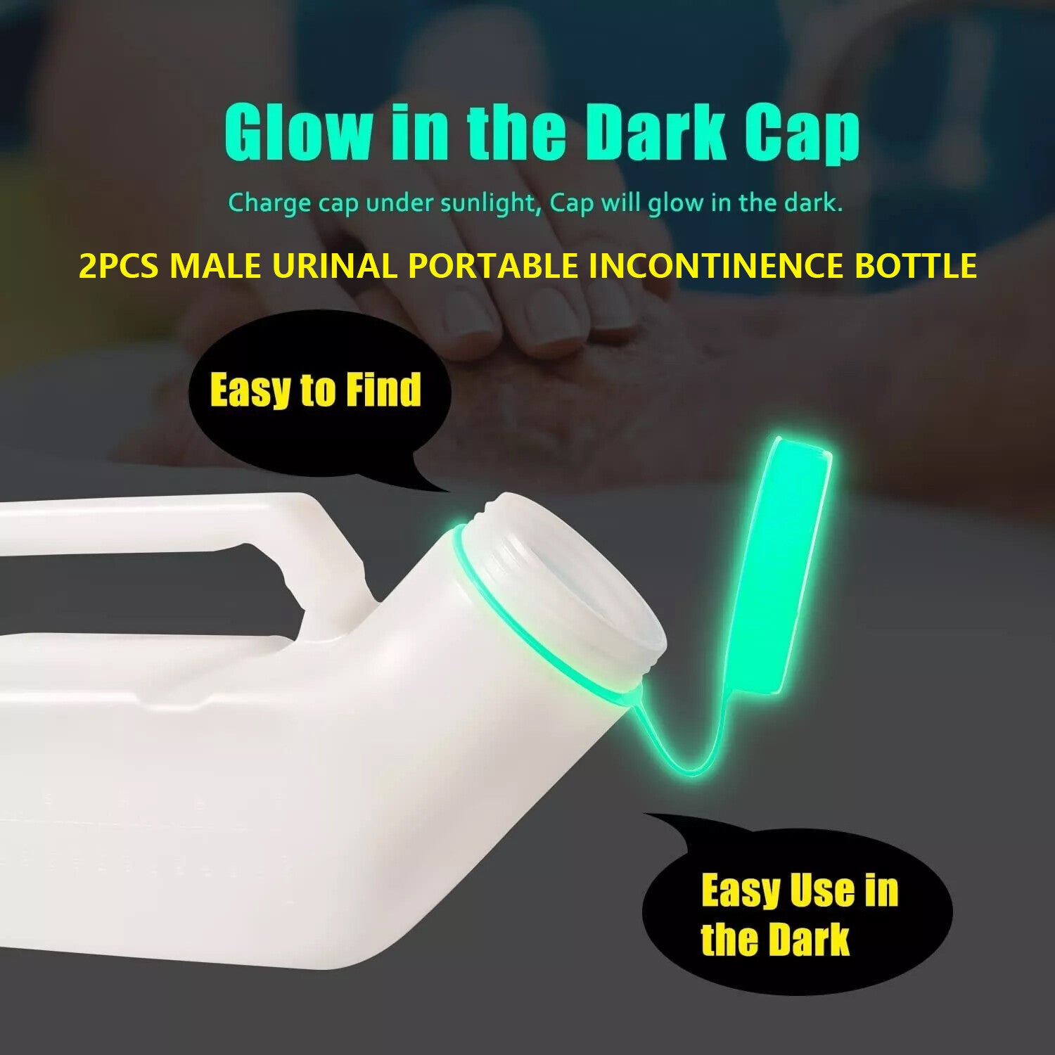 2PCS Male Urinal Portable Incontinence Bottle for Men Travel W/ Night Light - UK