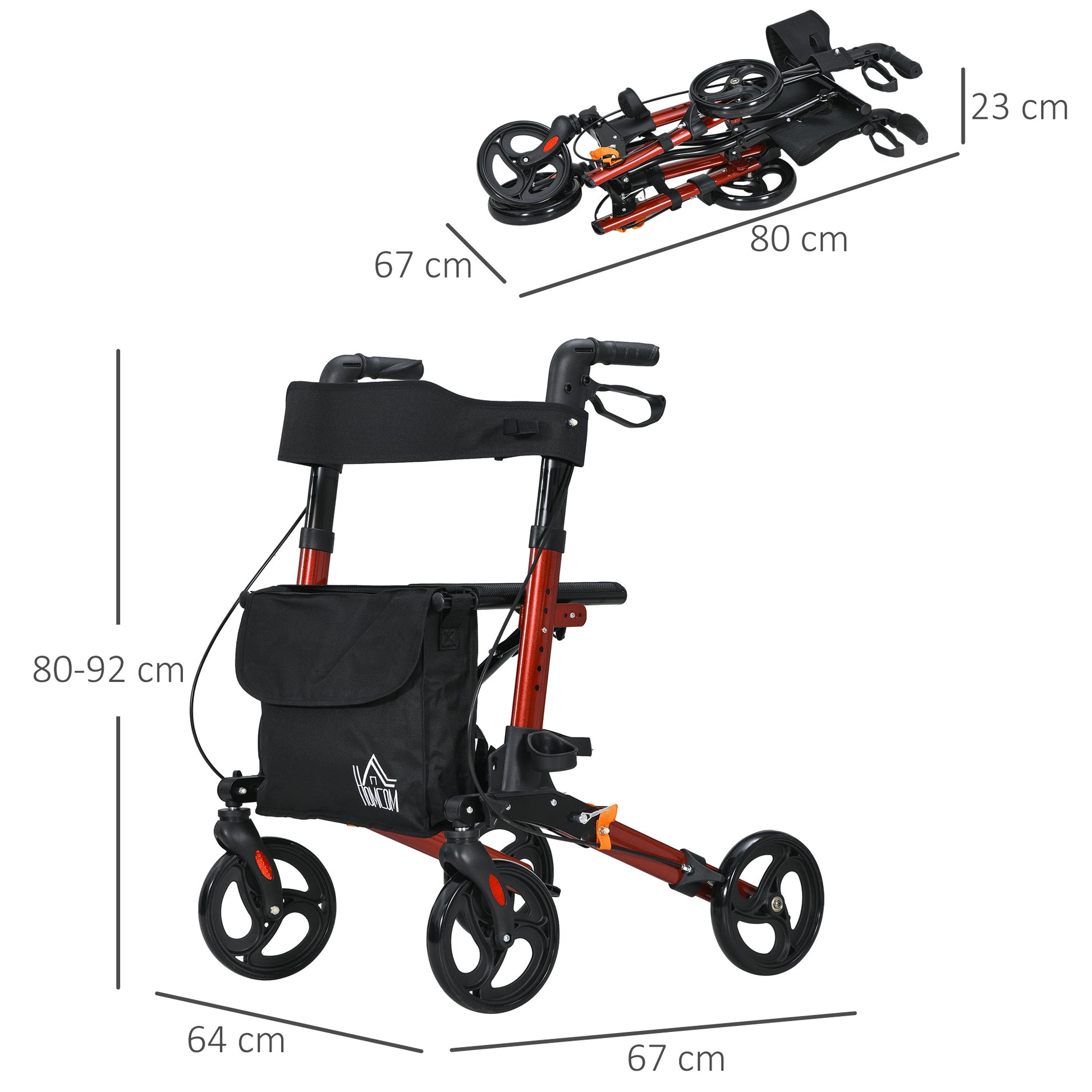 Adjustable 4 Wheel Rollator W/ Seat Bag Folding Mobility Walker