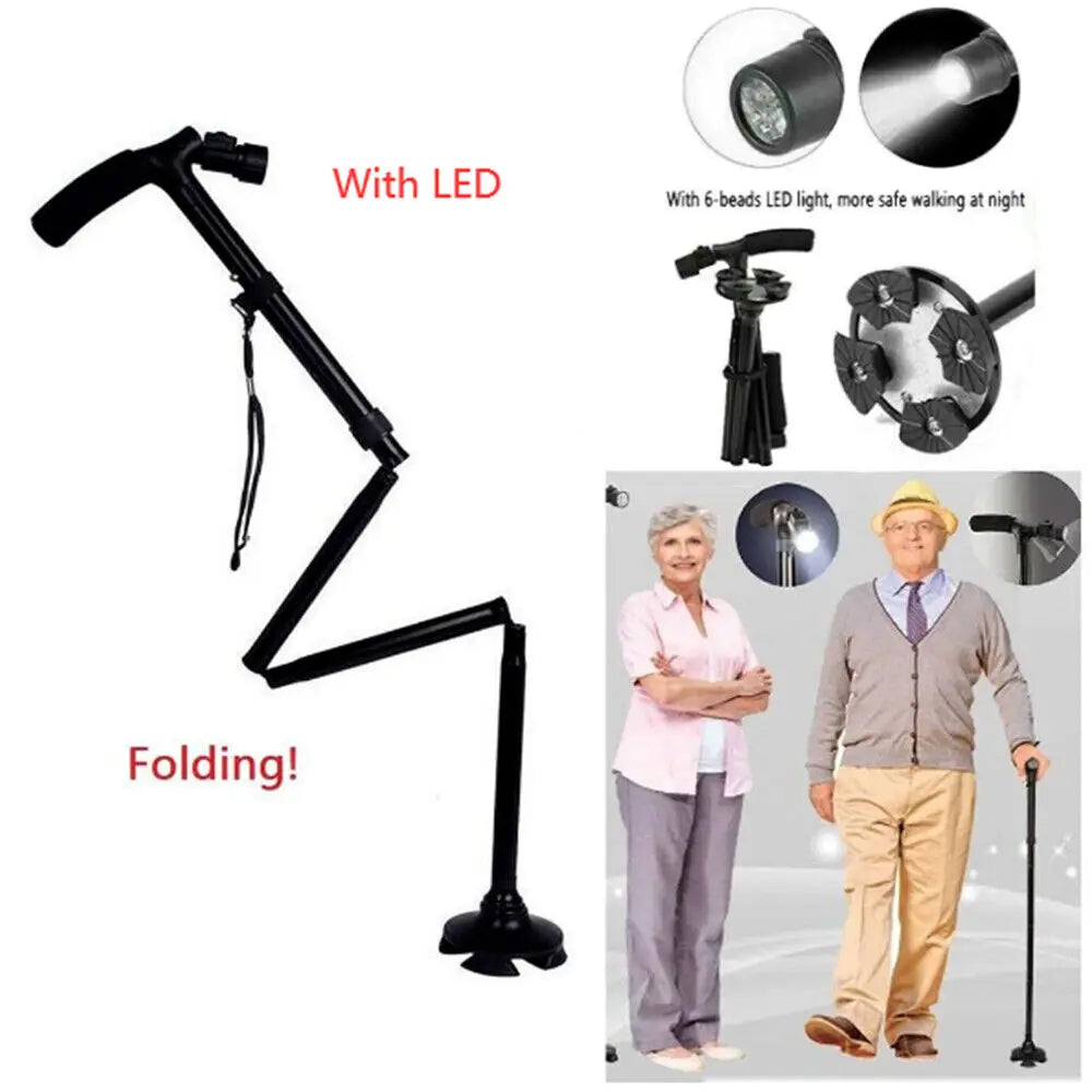 Collapsible Safety LED Walking Stick Adjustable Travel Hiking Cane Trekking Pole