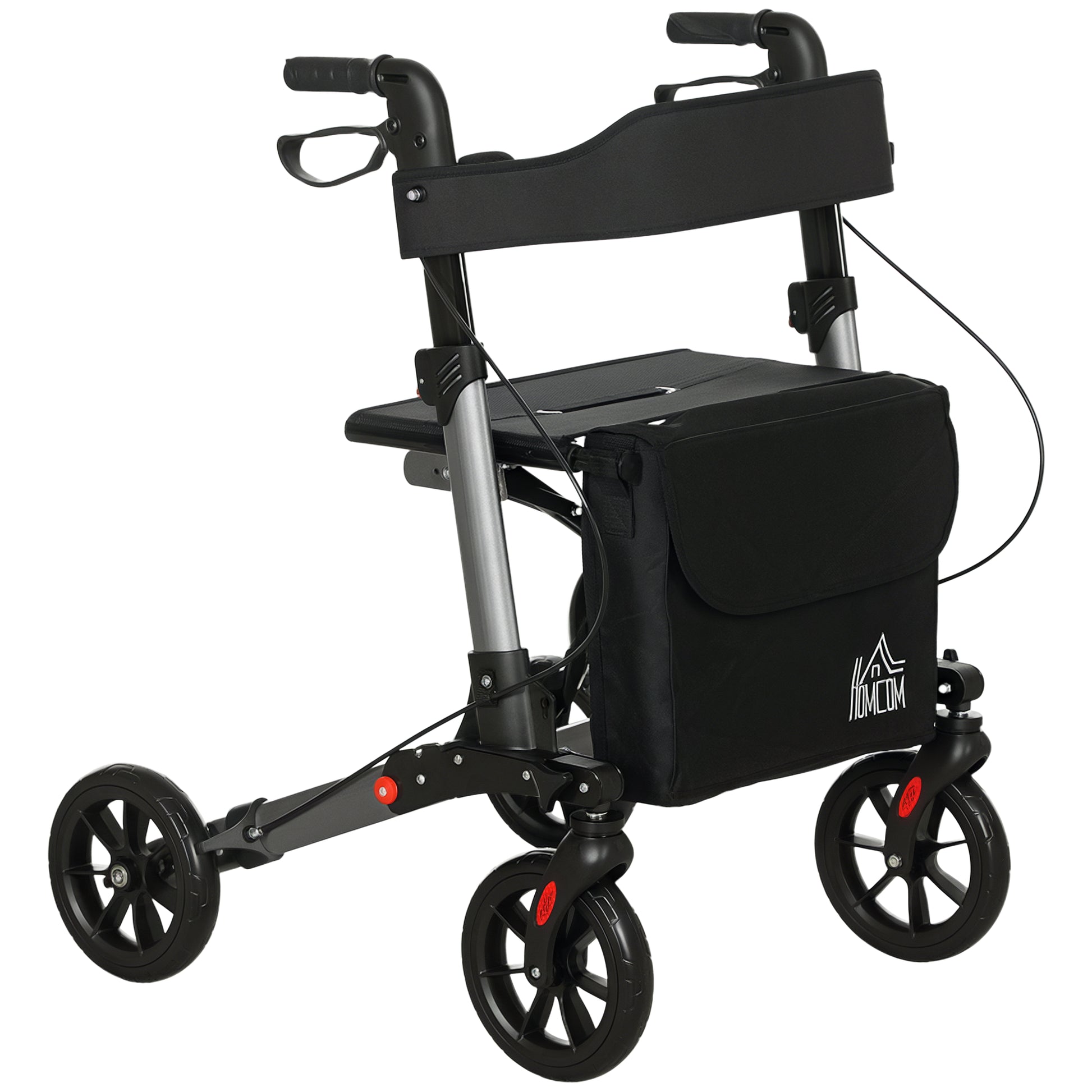 Adjustable 4 Wheel Rollator W/ Seat Bag Folding Mobility Walker