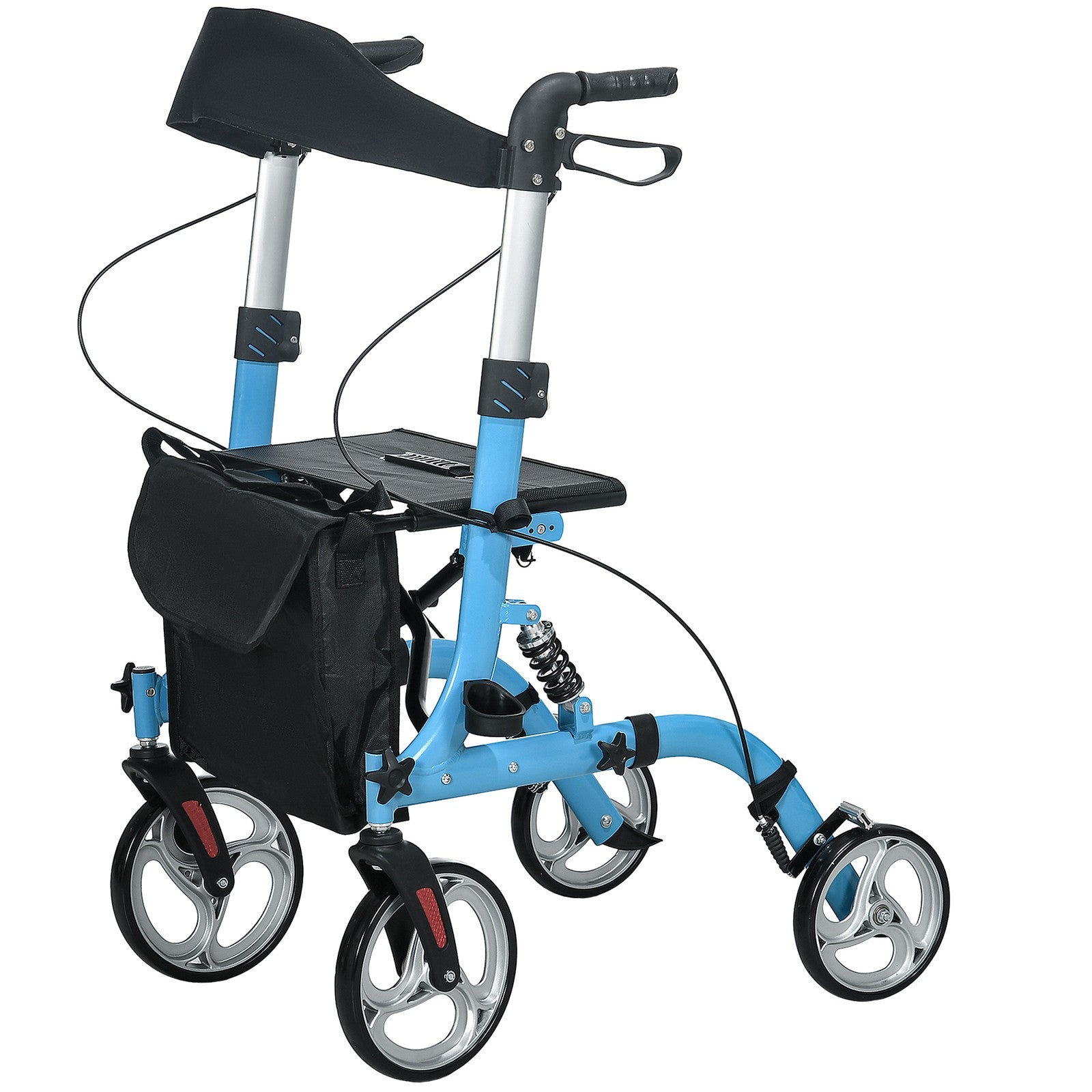 4 Wheel Rollator with Seat Adjustable Mobility Walker with Bag Dual Brakes