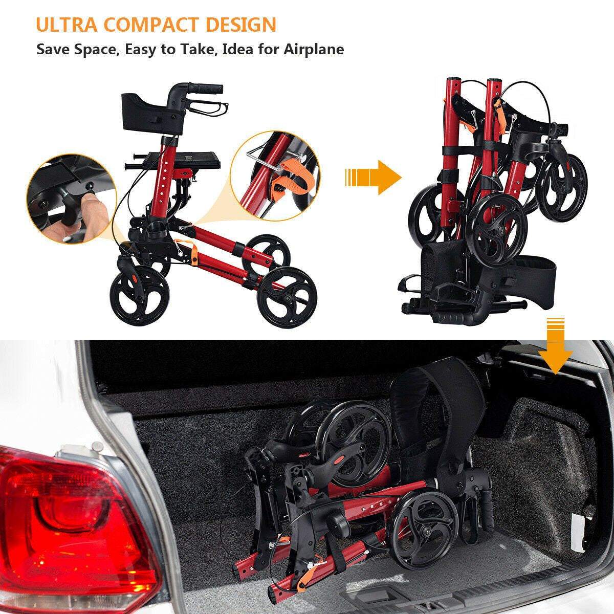 Lightweight Aluminium Folding Walking Mobility Aid with 4 Wheels