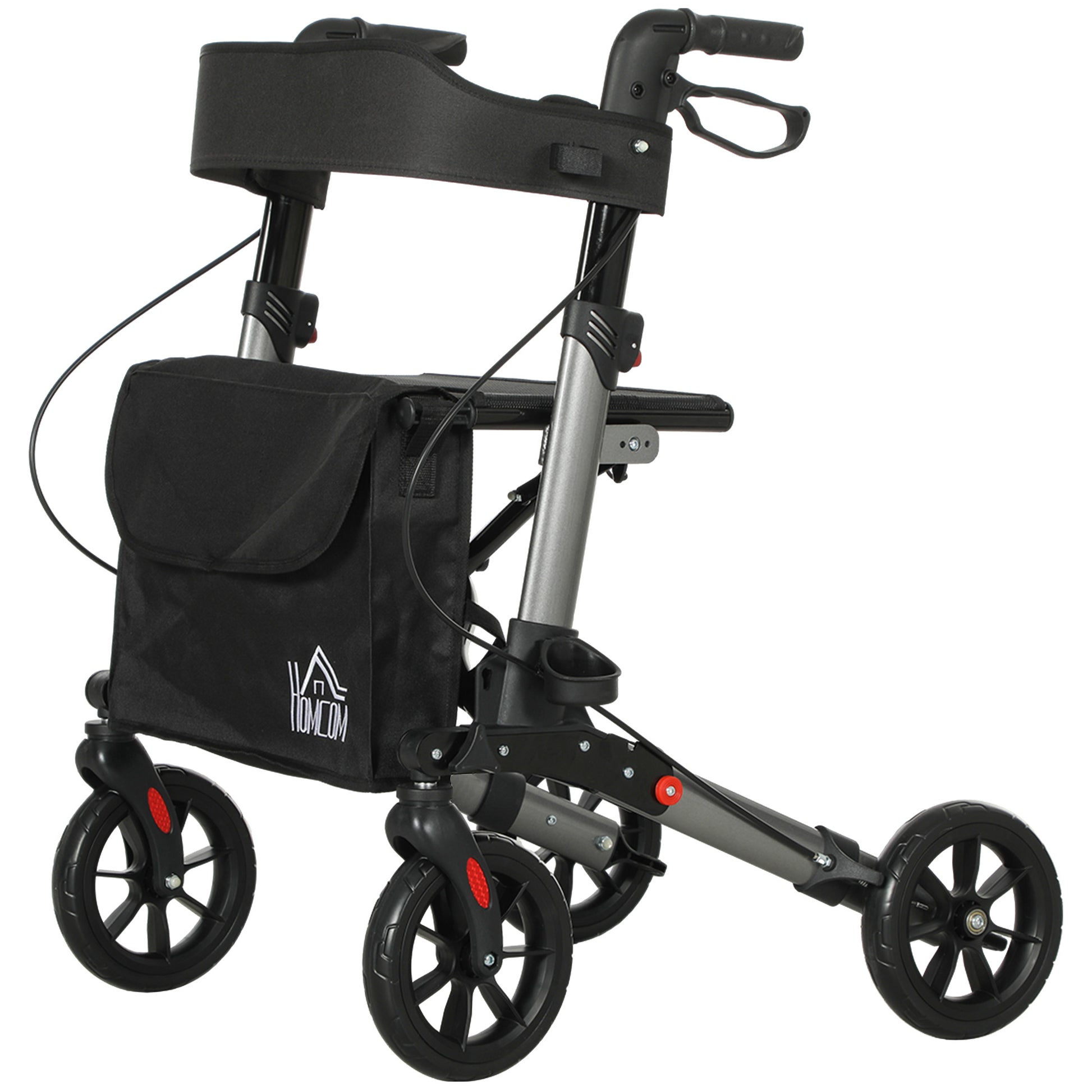 Adjustable 4 Wheel Rollator W/ Seat Bag Folding Mobility Walker