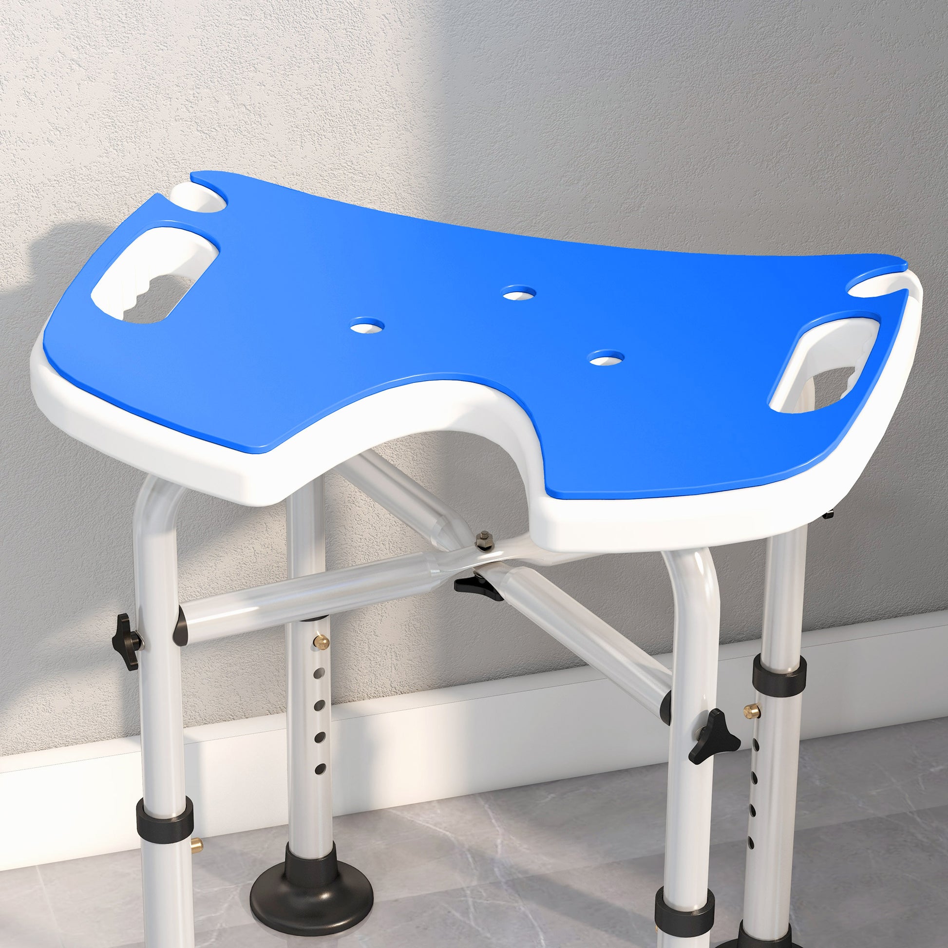 Height Adjustable Shower Stool with Suction Grab Rail U-Shaped Padded Seat