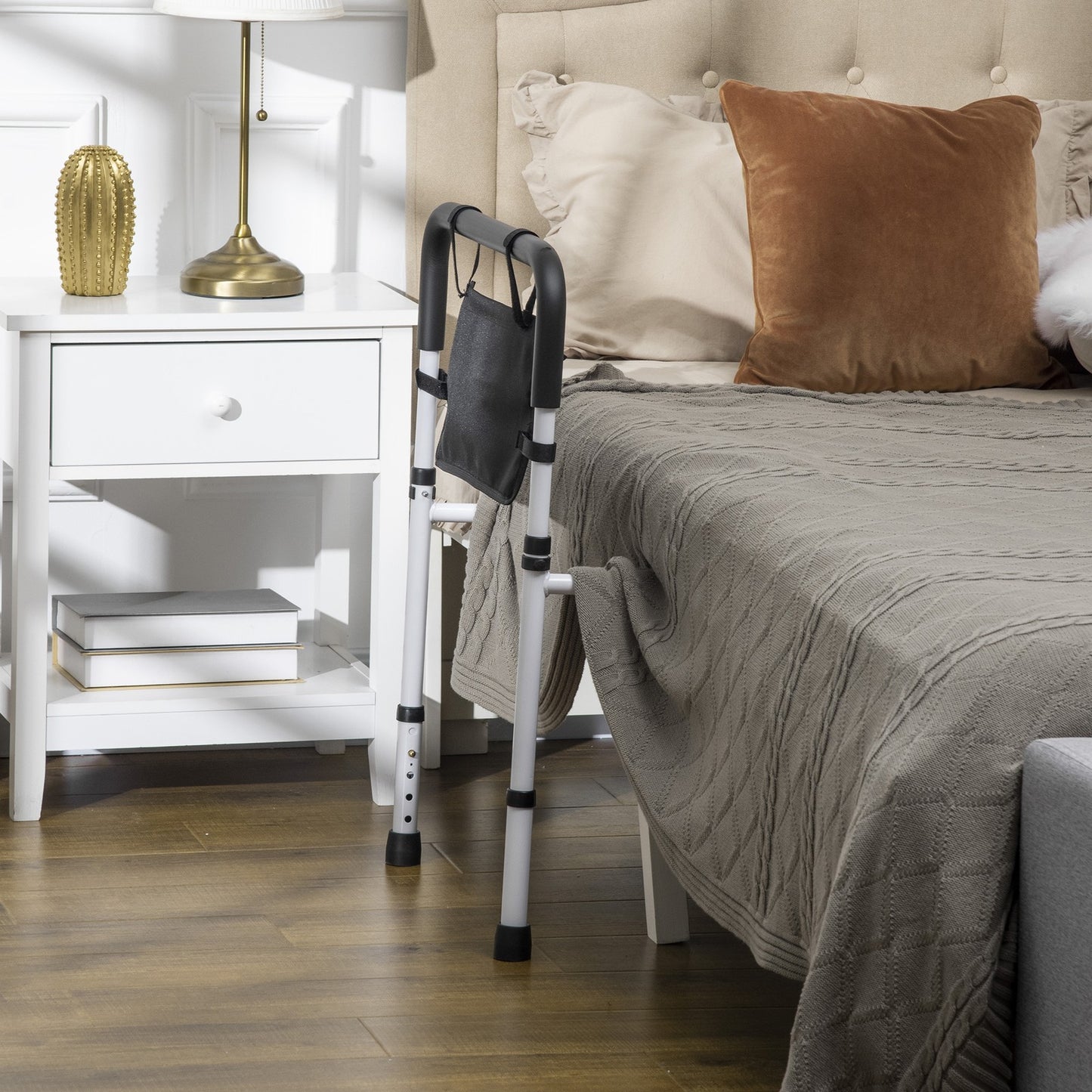 Safety Bed Rail Adjustable Bed Assist Rail with Pocket for Disabled and Senior