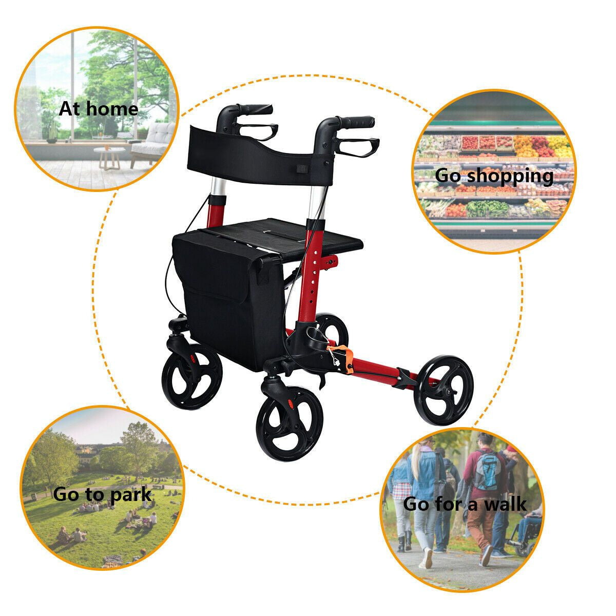 Lightweight Aluminium Folding Walking Mobility Aid with 4 Wheels