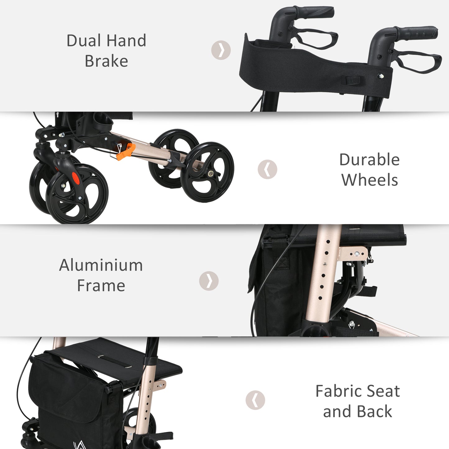 Adjustable 4 Wheel Rollator W/ Seat Bag Folding Mobility Walker