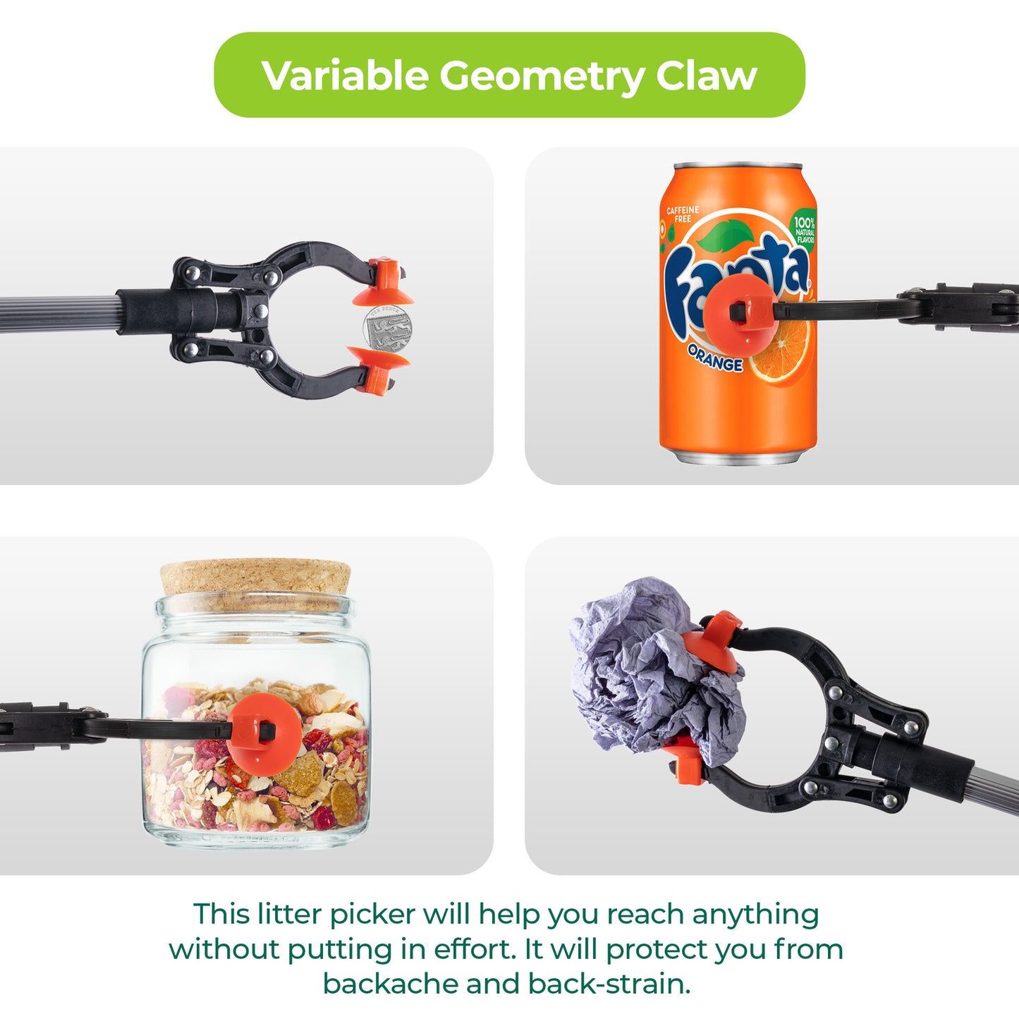 Aluminium Litter Picker 80Cm Long Reach Indoor Outdoor Rubbish Grabber Hand Tool