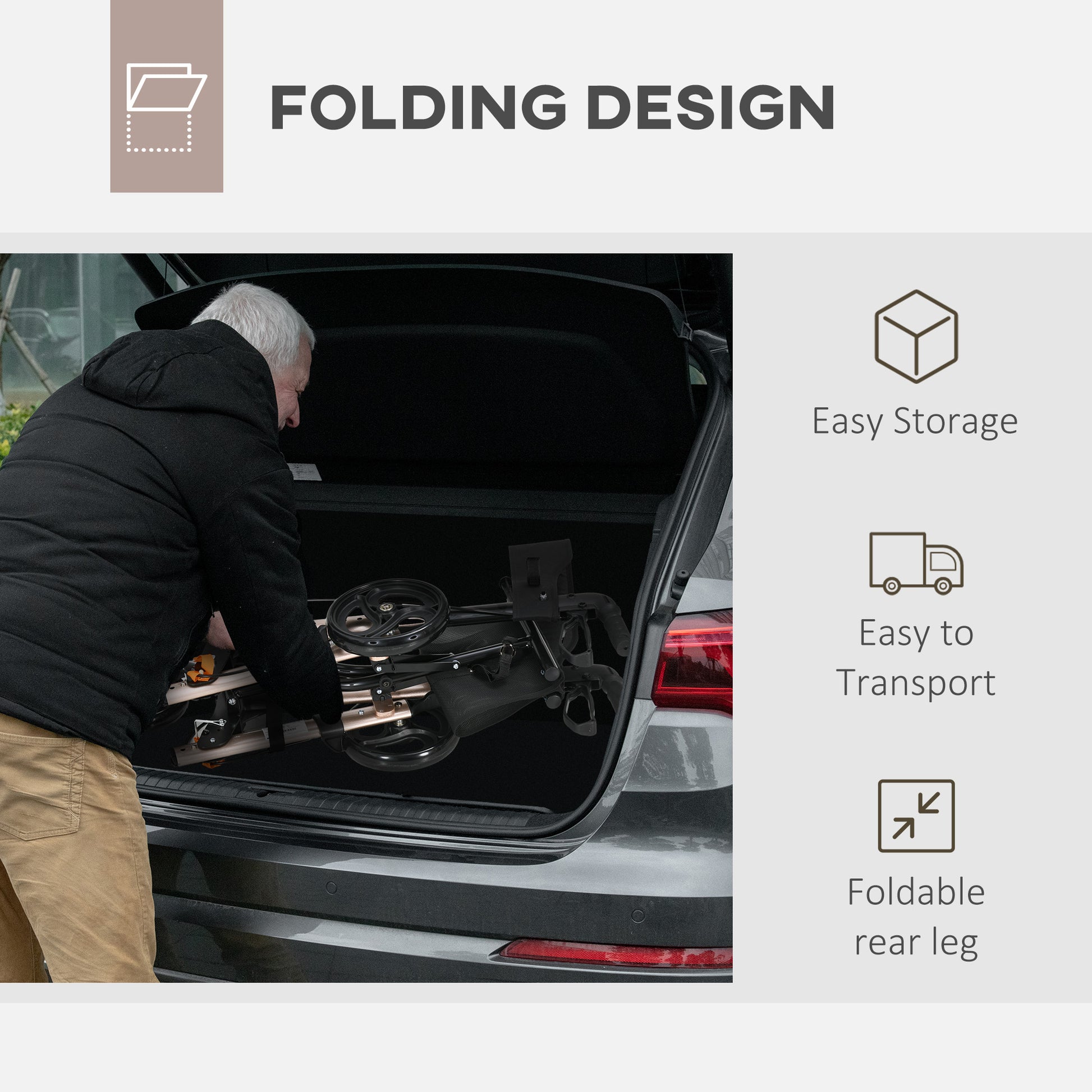 Adjustable 4 Wheel Rollator W/ Seat Bag Folding Mobility Walker