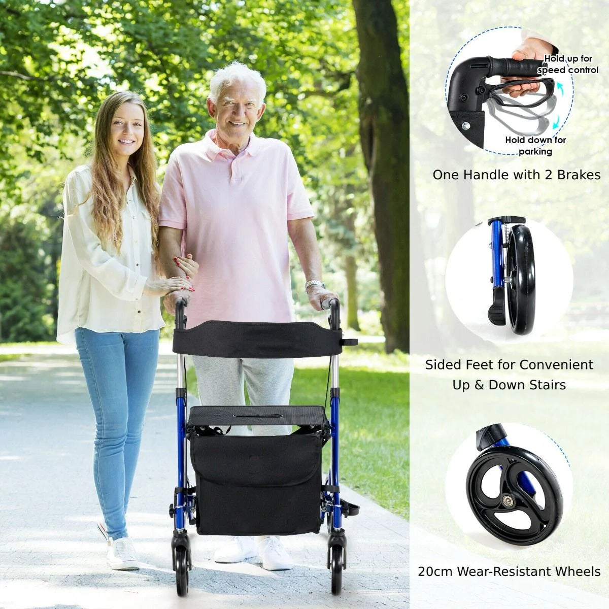 2 in 1 Walker Aluminium Mobility Walking Aid with Seat Adjustable
