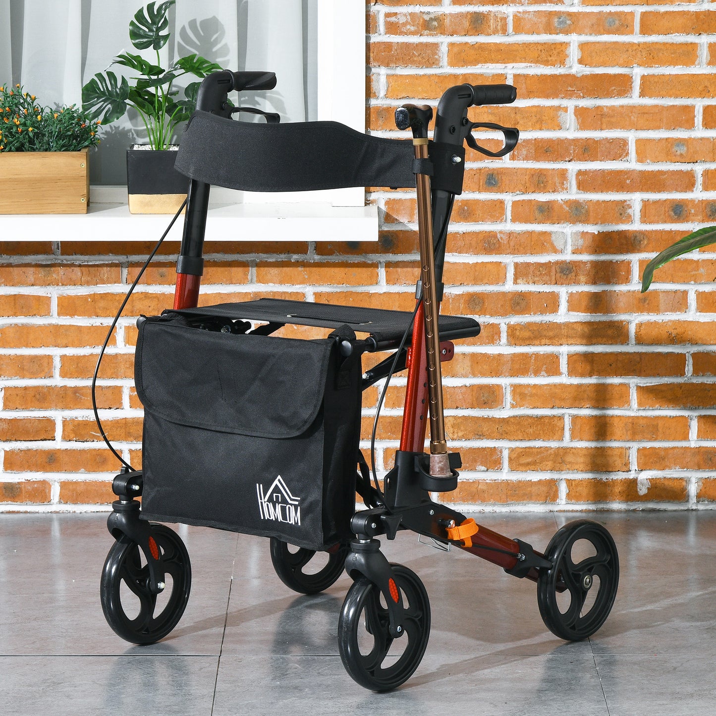 Adjustable 4 Wheel Rollator W/ Seat Bag Folding Mobility Walker