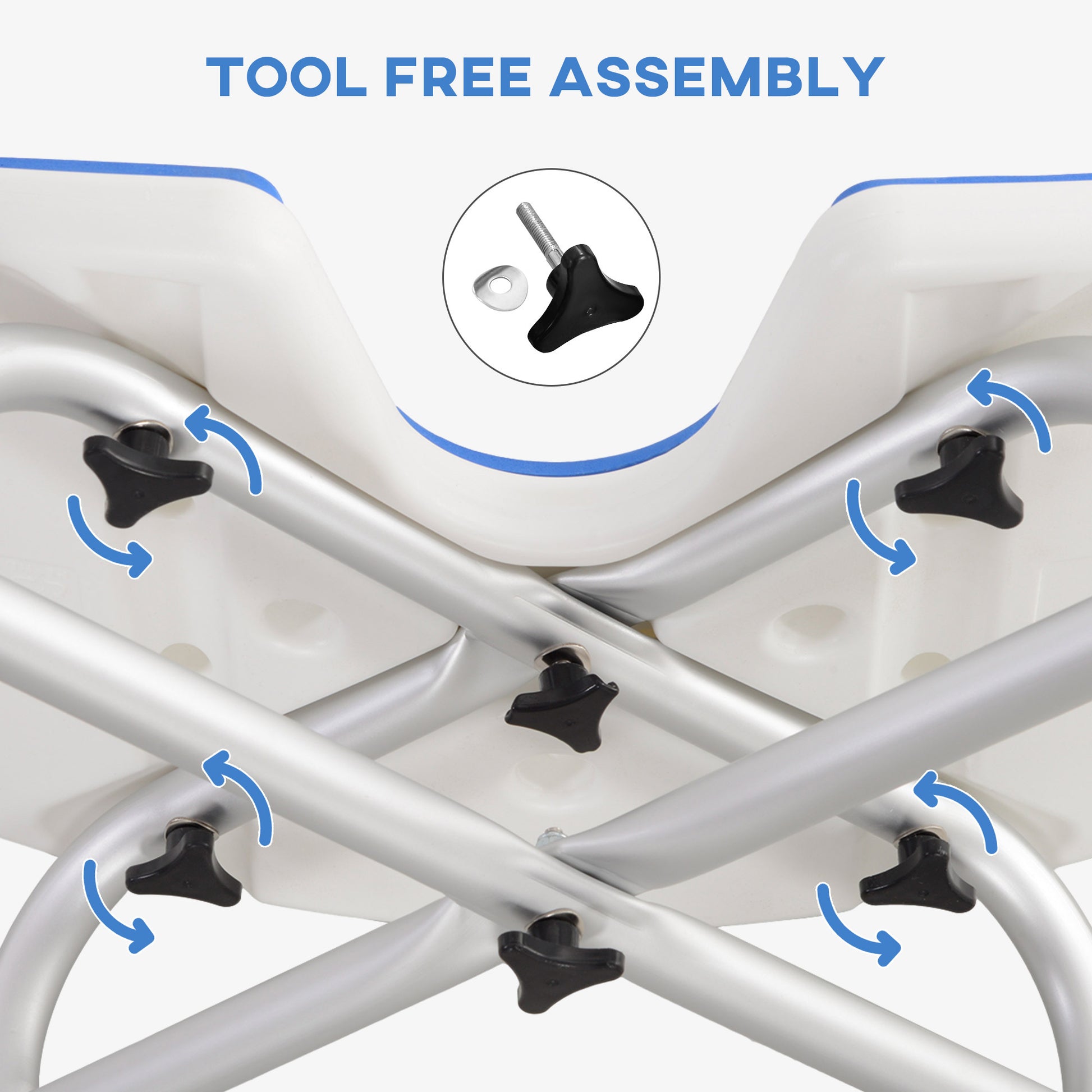 Height Adjustable Shower Stool with Suction Grab Rail U-Shaped Padded Seat