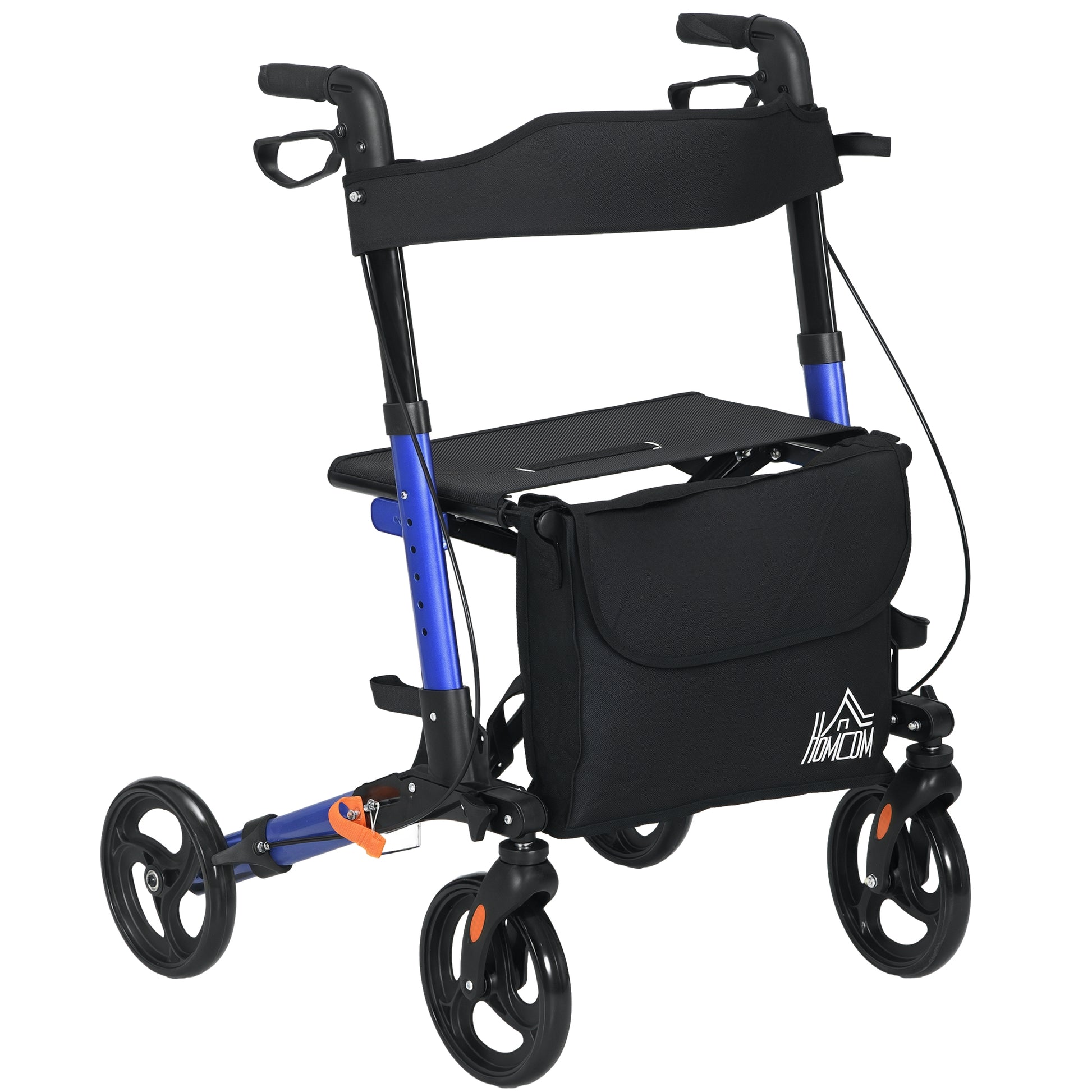 Adjustable 4 Wheel Rollator W/ Seat Bag Folding Mobility Walker