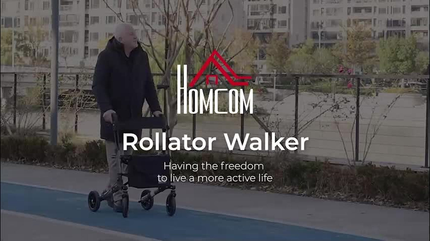 Adjustable 4 Wheel Rollator W/ Seat Bag Folding Mobility Walker
