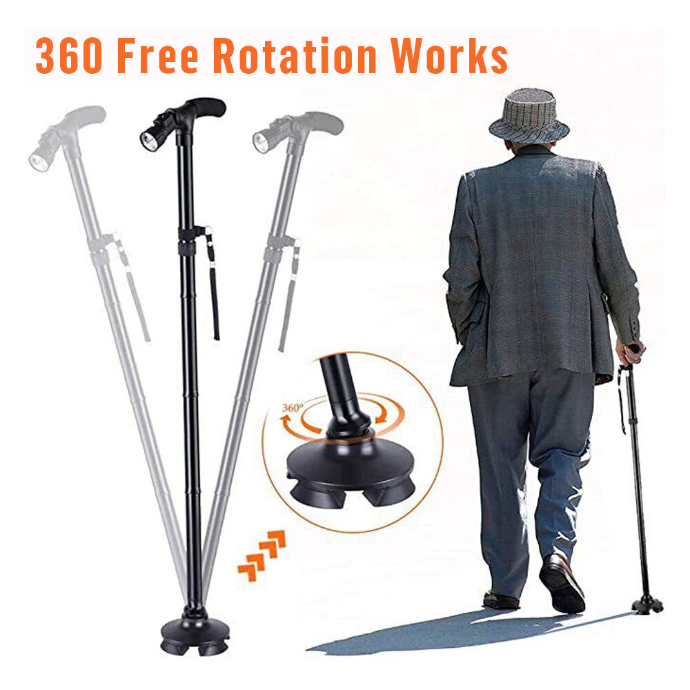 Folding LCD Walking Stick Cane with Flashlight for Senior Aluminium Travel Hiking Cane Trekking Pole Crutch Handle Strap 5 Gears