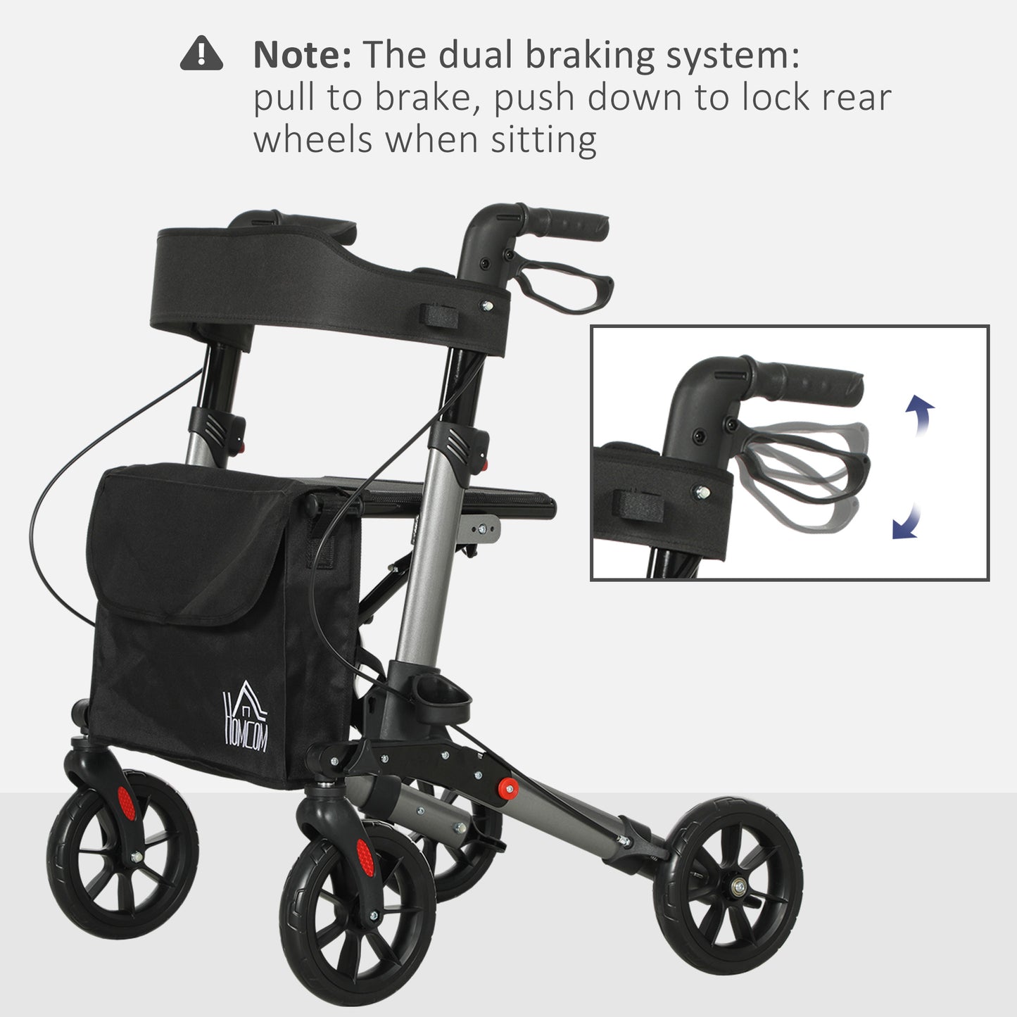 Adjustable 4 Wheel Rollator W/ Seat Bag Folding Mobility Walker