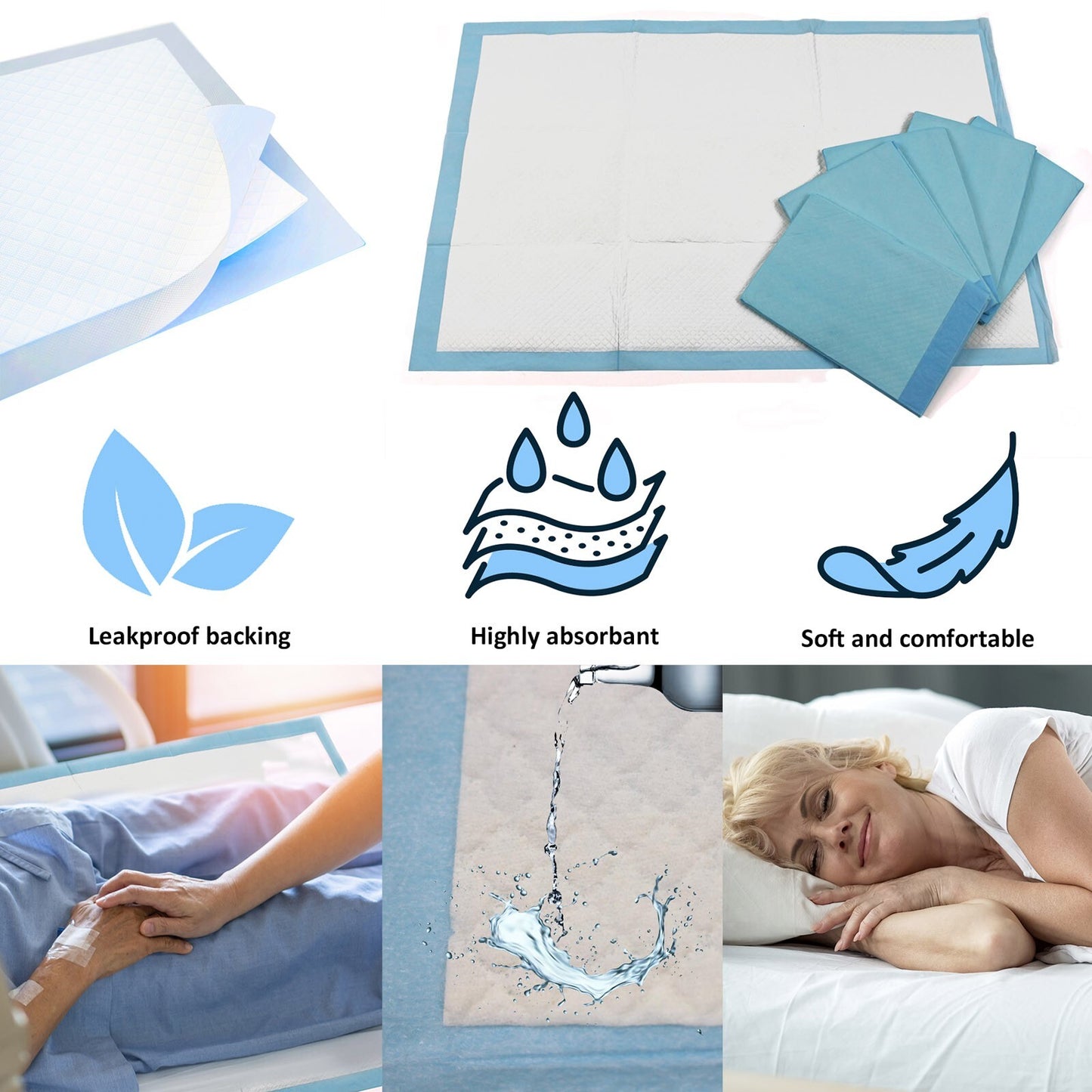 Disposable Incontinence Bed Pads Sheet 60 X 90Cm Absorbency 1700Ml 100Pcs Pack
