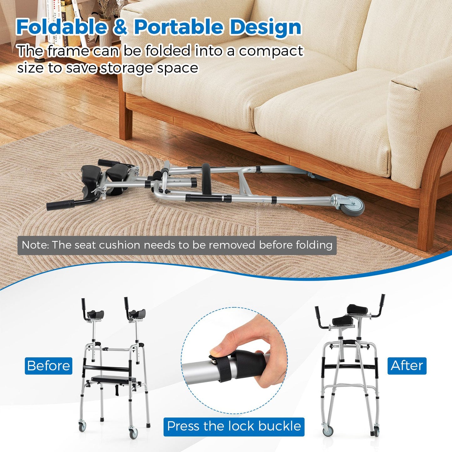 Versatile Rolling Walker with Padded Seat and 2 Premium Wheels