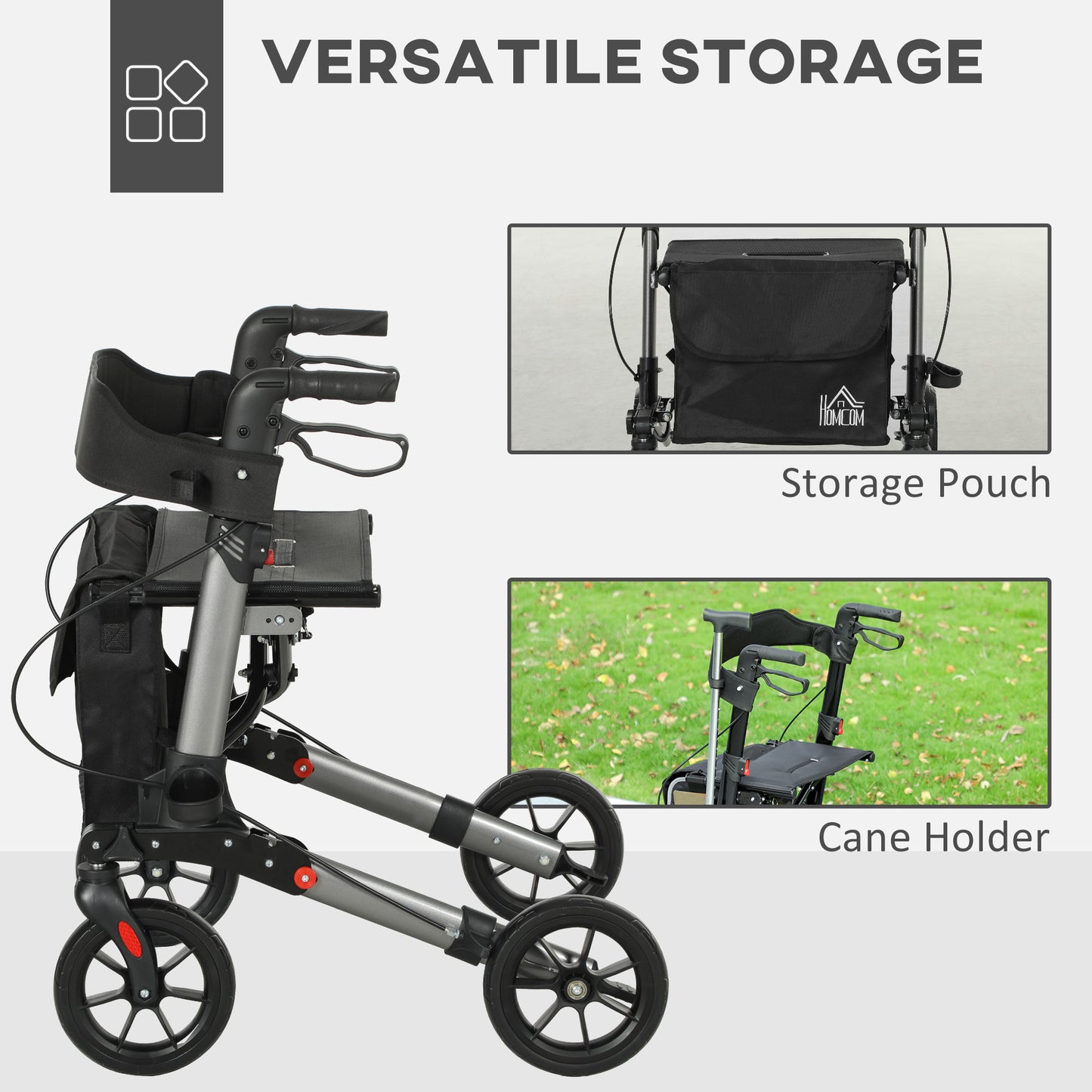 Adjustable 4 Wheel Rollator W/ Seat Bag Folding Mobility Walker