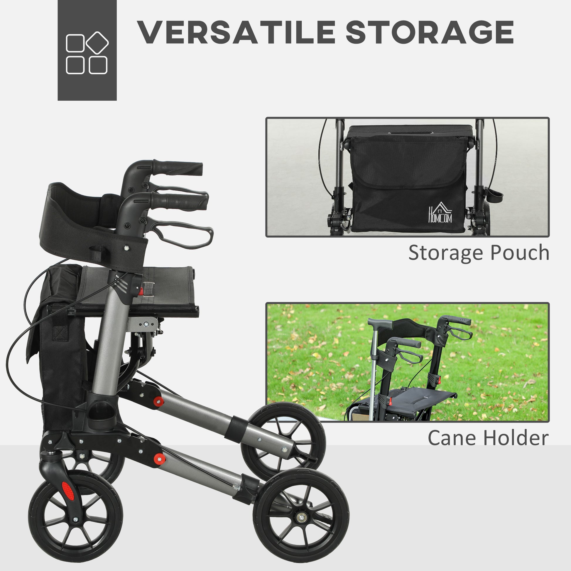 Adjustable 4 Wheel Rollator W/ Seat Bag Folding Mobility Walker