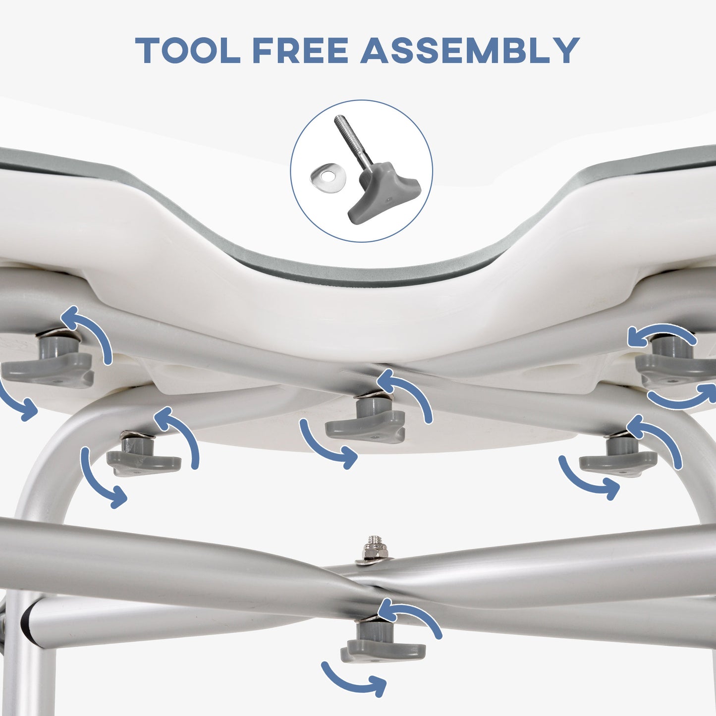 Height Adjustable Shower Stool with Suction Grab Rail U-Shaped Padded Seat