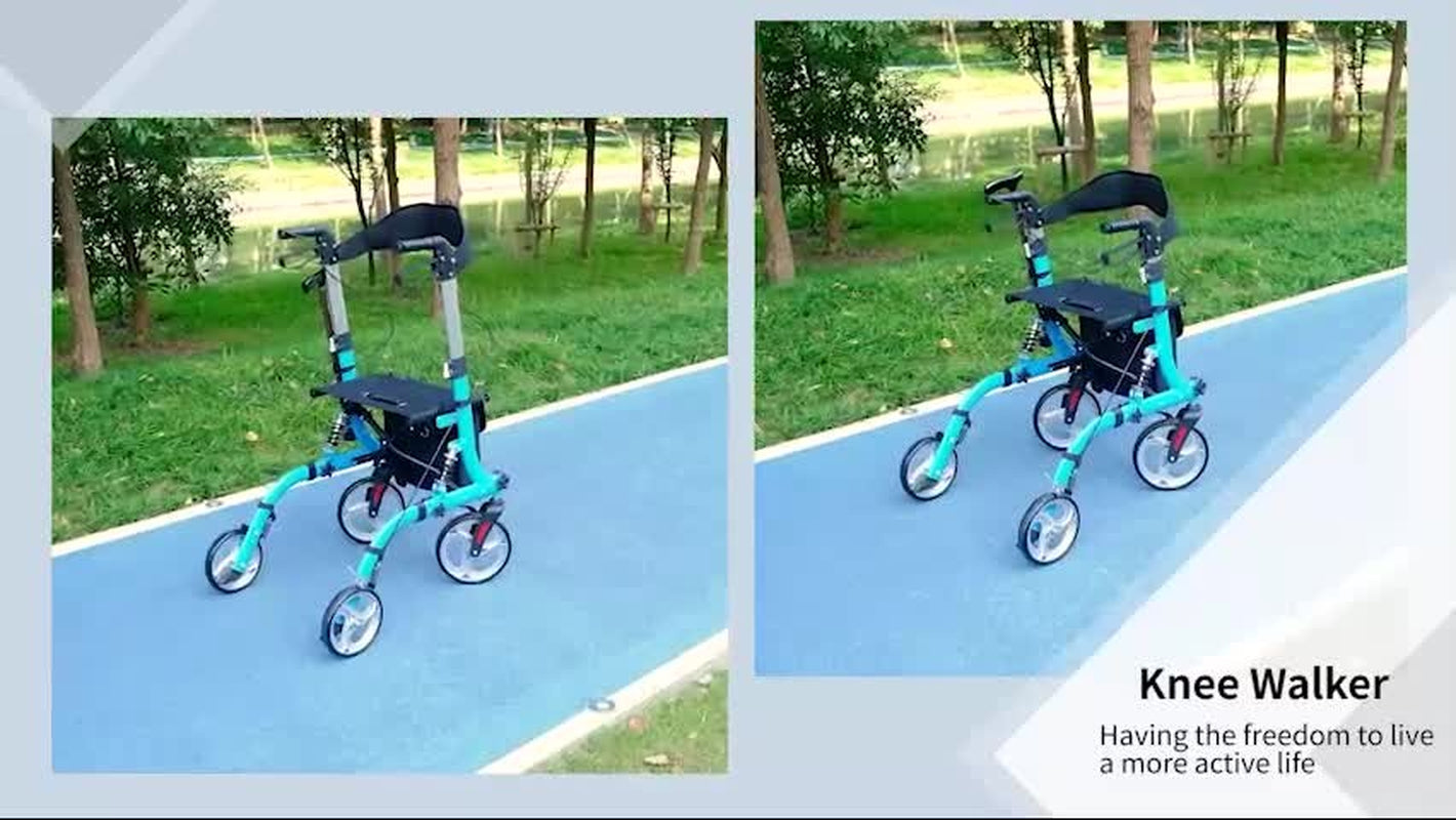 4 Wheel Rollator with Seat Adjustable Mobility Walker with Bag Dual Brakes