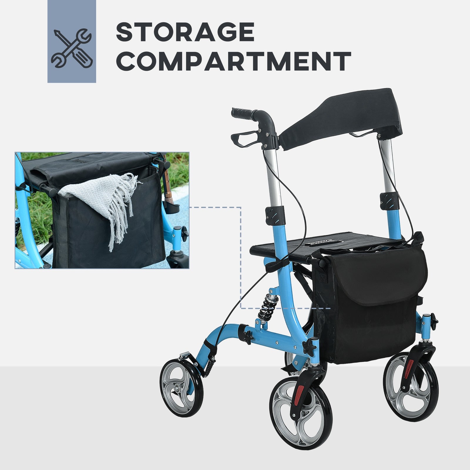 4 Wheel Rollator with Seat Adjustable Mobility Walker with Bag Dual Brakes