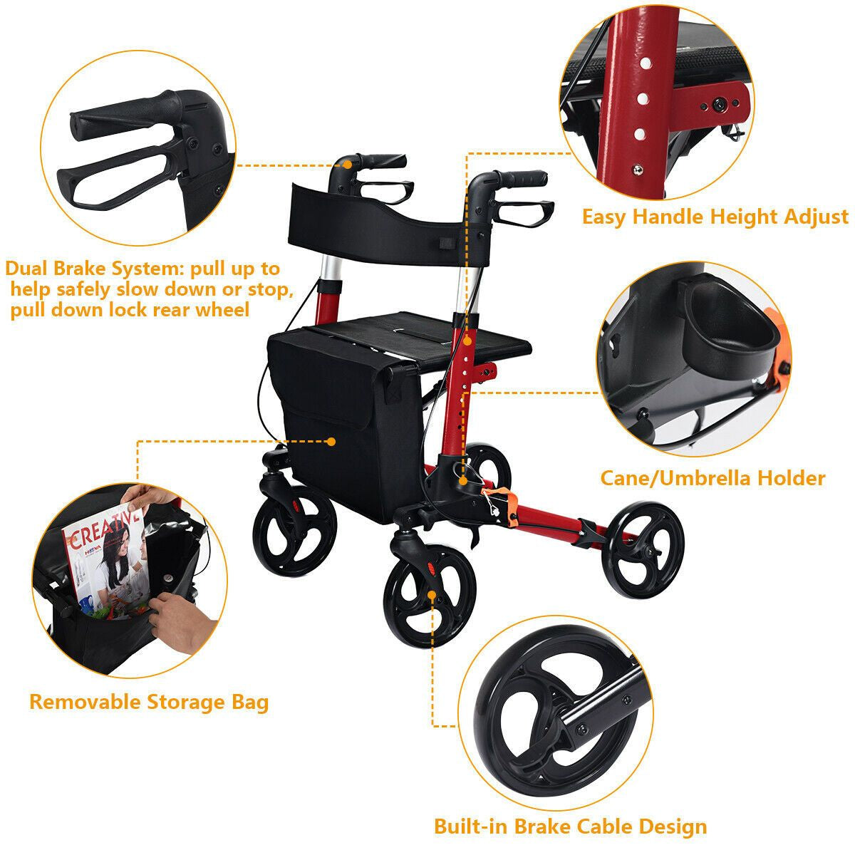 Lightweight Aluminium Folding Walking Mobility Aid with 4 Wheels