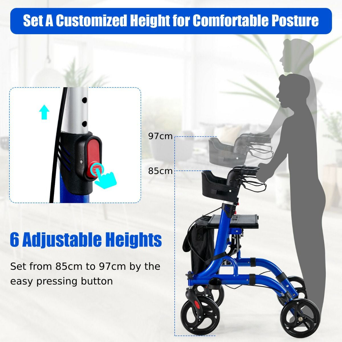 2 in 1 Walker Aluminium Mobility Walking Aid with Seat Adjustable
