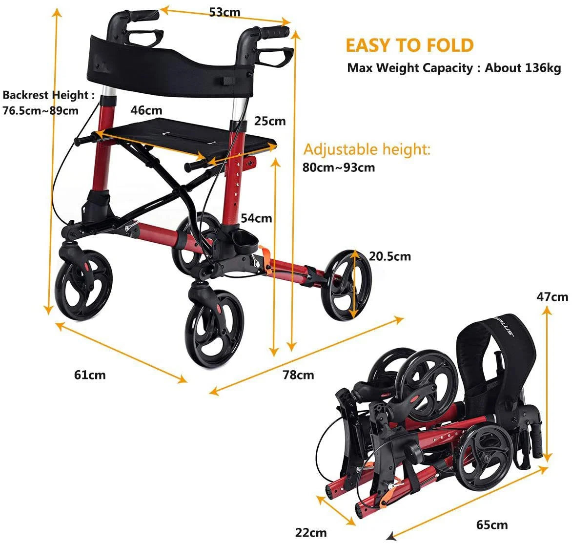 Lightweight Aluminium Folding Walking Mobility Aid with 4 Wheels