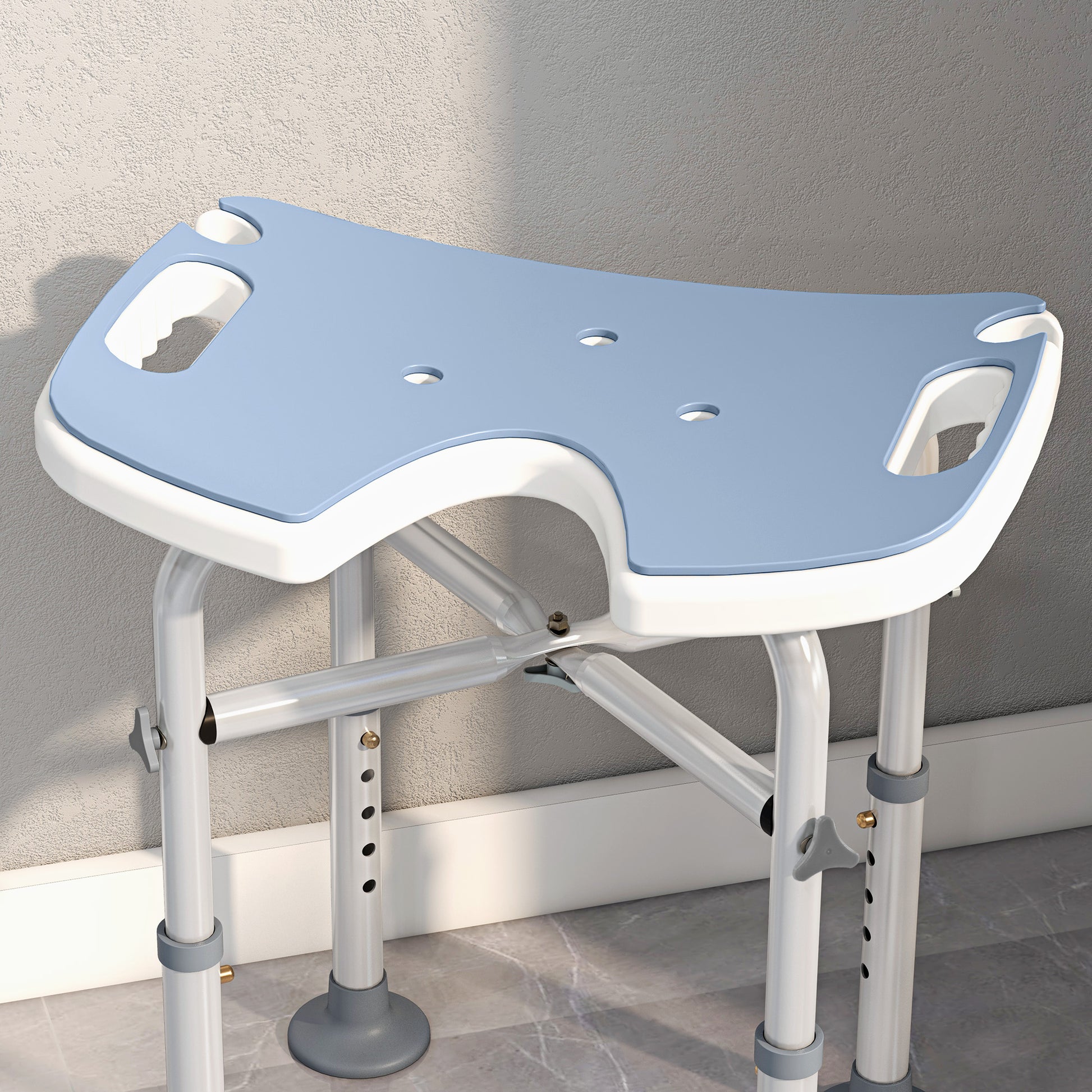 Height Adjustable Shower Stool with Suction Grab Rail U-Shaped Padded Seat