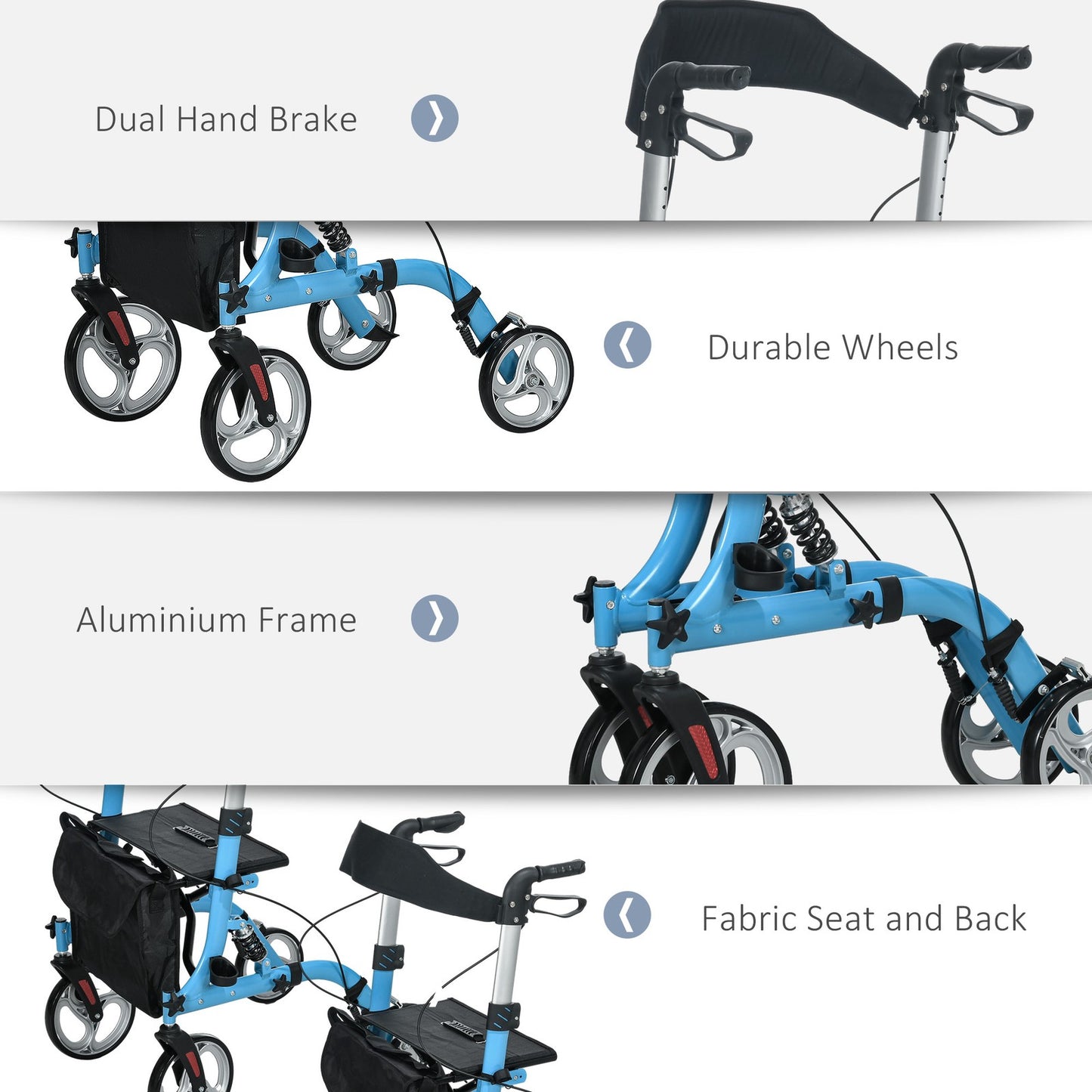 4 Wheel Rollator with Seat Adjustable Mobility Walker with Bag Dual Brakes