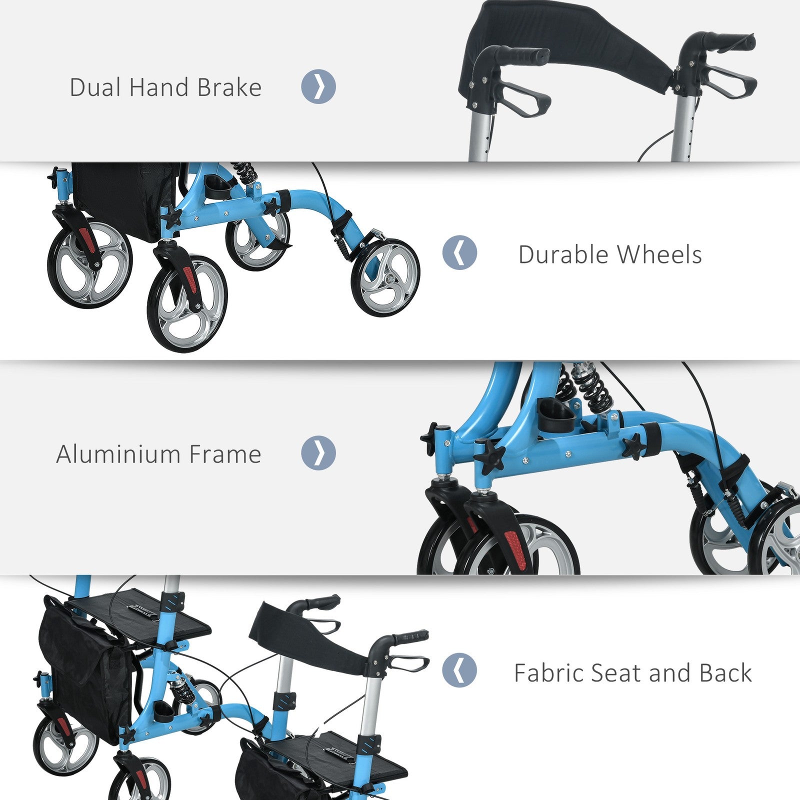4 Wheel Rollator with Seat Adjustable Mobility Walker with Bag Dual Brakes