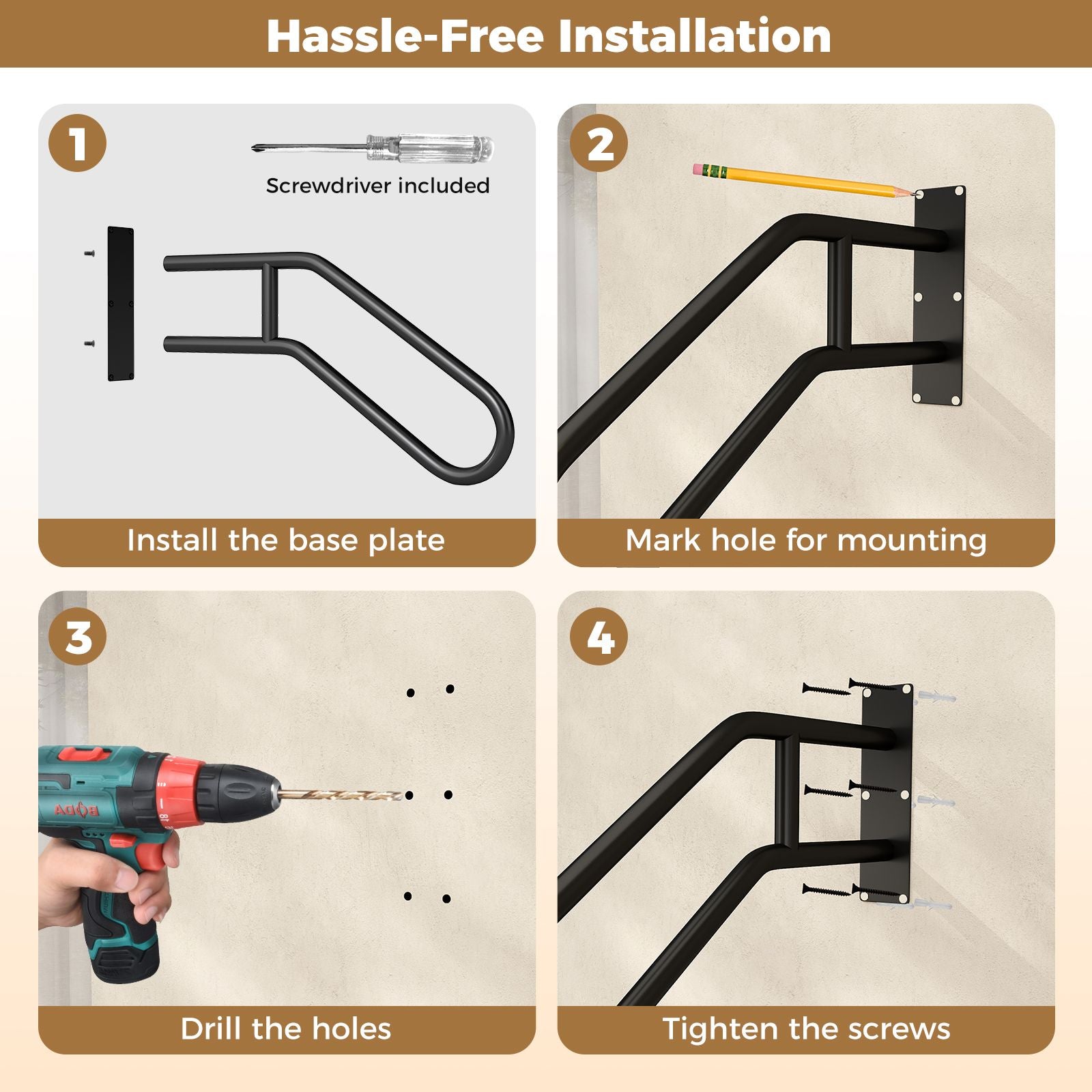 U-Shape Safety Handrail with Matte Finish for Elderly Kids