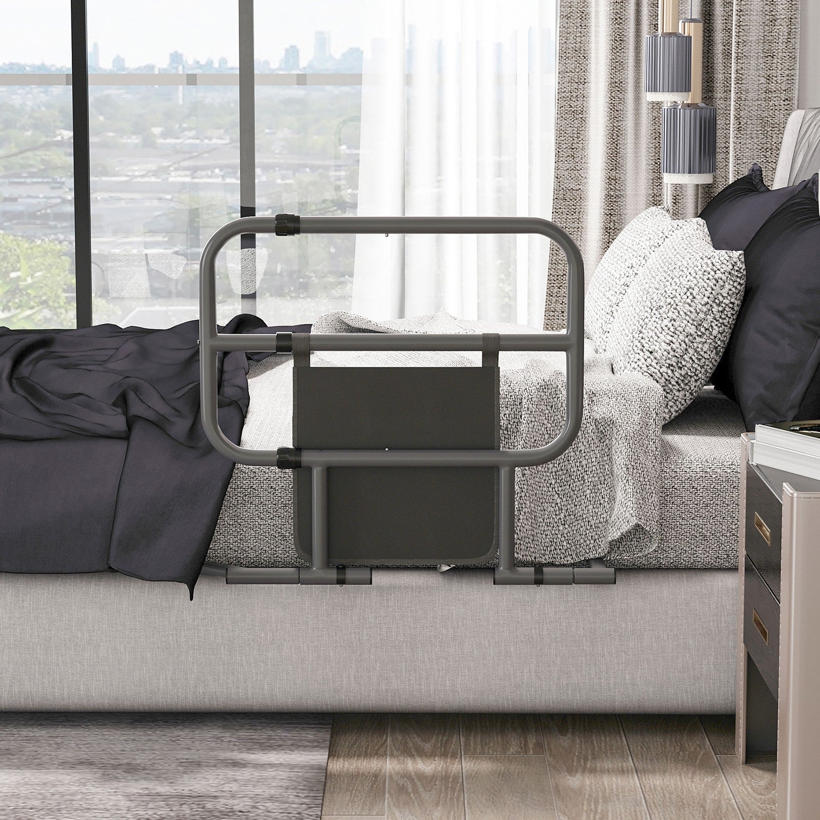 Safety Bed Rail for Elderly Adults Folding Bed Assist Rail with Storage Pocket