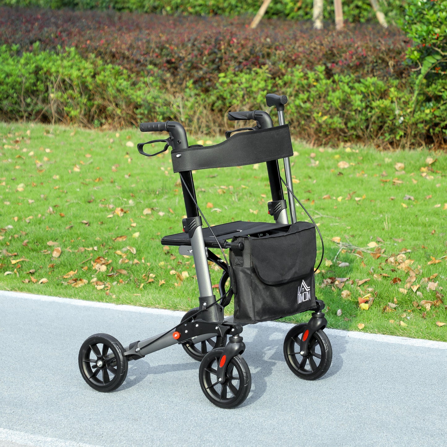 Adjustable 4 Wheel Rollator W/ Seat Bag Folding Mobility Walker