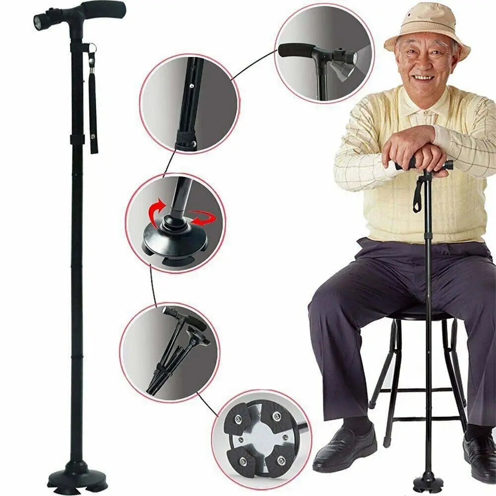 Collapsible Safety LED Walking Stick Adjustable Travel Hiking Cane Trekking Pole