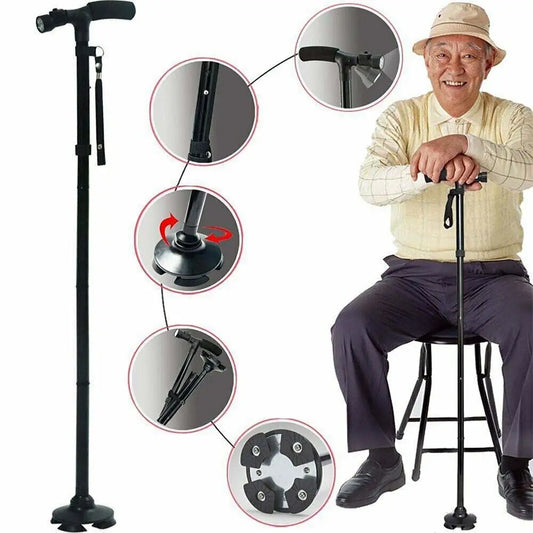 Collapsible Safety LED Walking Stick Adjustable Travel Hiking Cane Trekking Pole