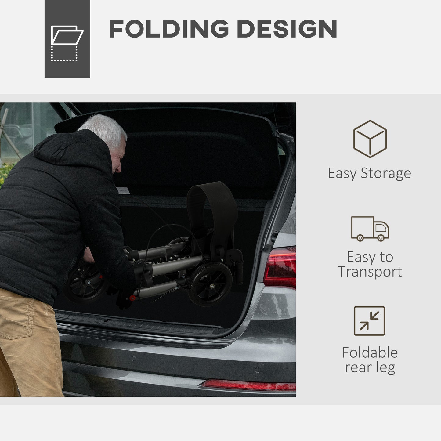 Adjustable 4 Wheel Rollator W/ Seat Bag Folding Mobility Walker