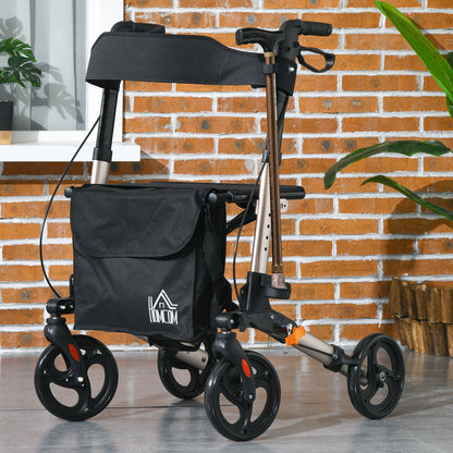 Adjustable 4 Wheel Rollator W/ Seat Bag Folding Mobility Walker