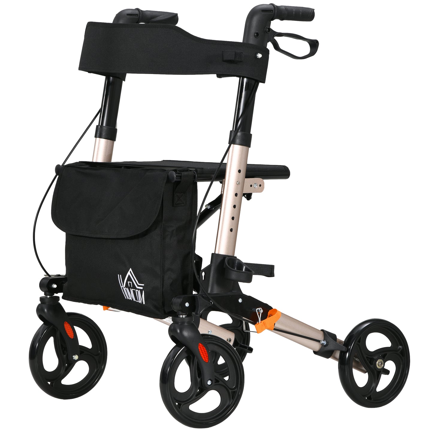 Adjustable 4 Wheel Rollator W/ Seat Bag Folding Mobility Walker